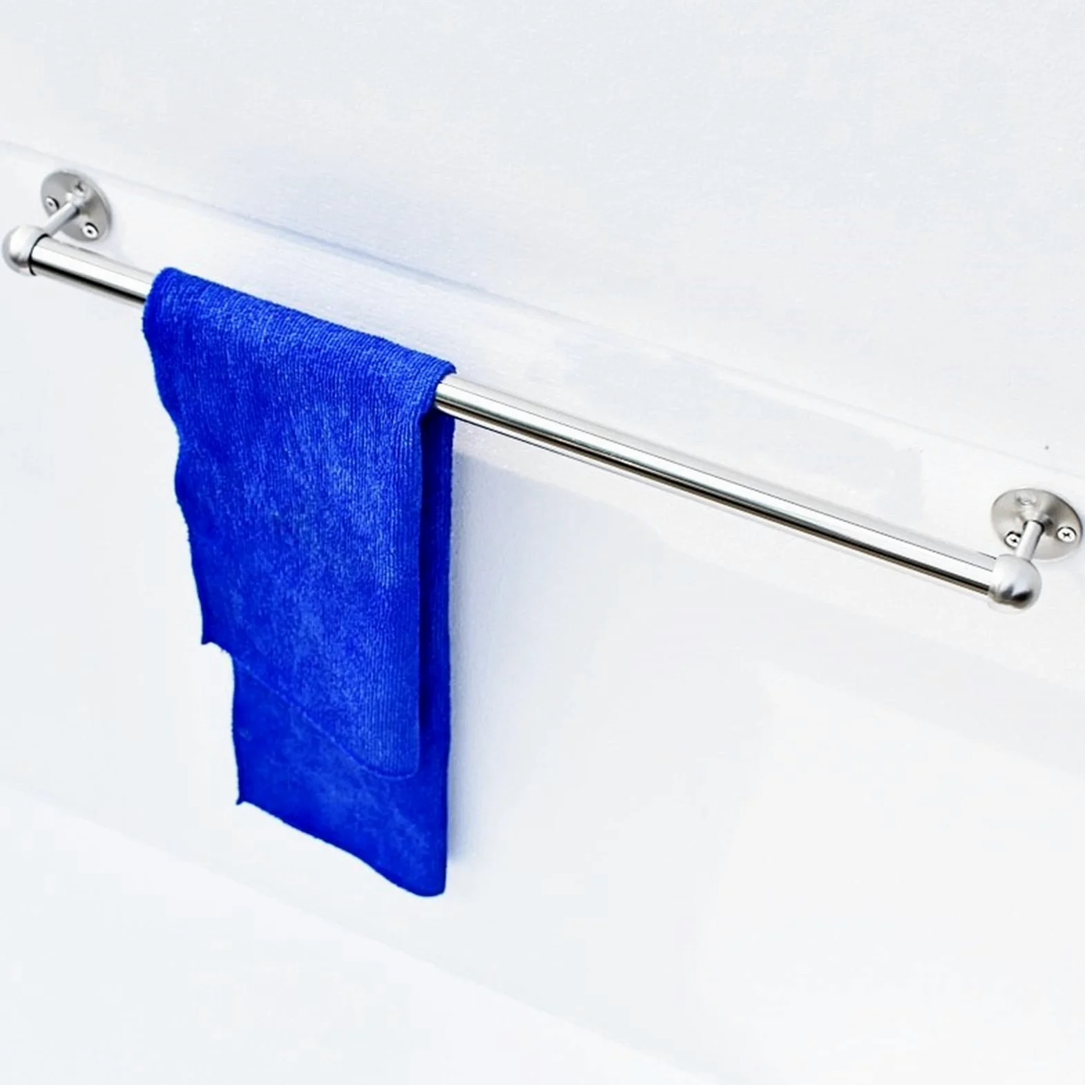 Portasciugamani in acciaio inox SUS 304 di alta qualità, 90 cm, da parete, rotondo, finitura argento, resistente, per bagno e cucina, facile installazione a vite
