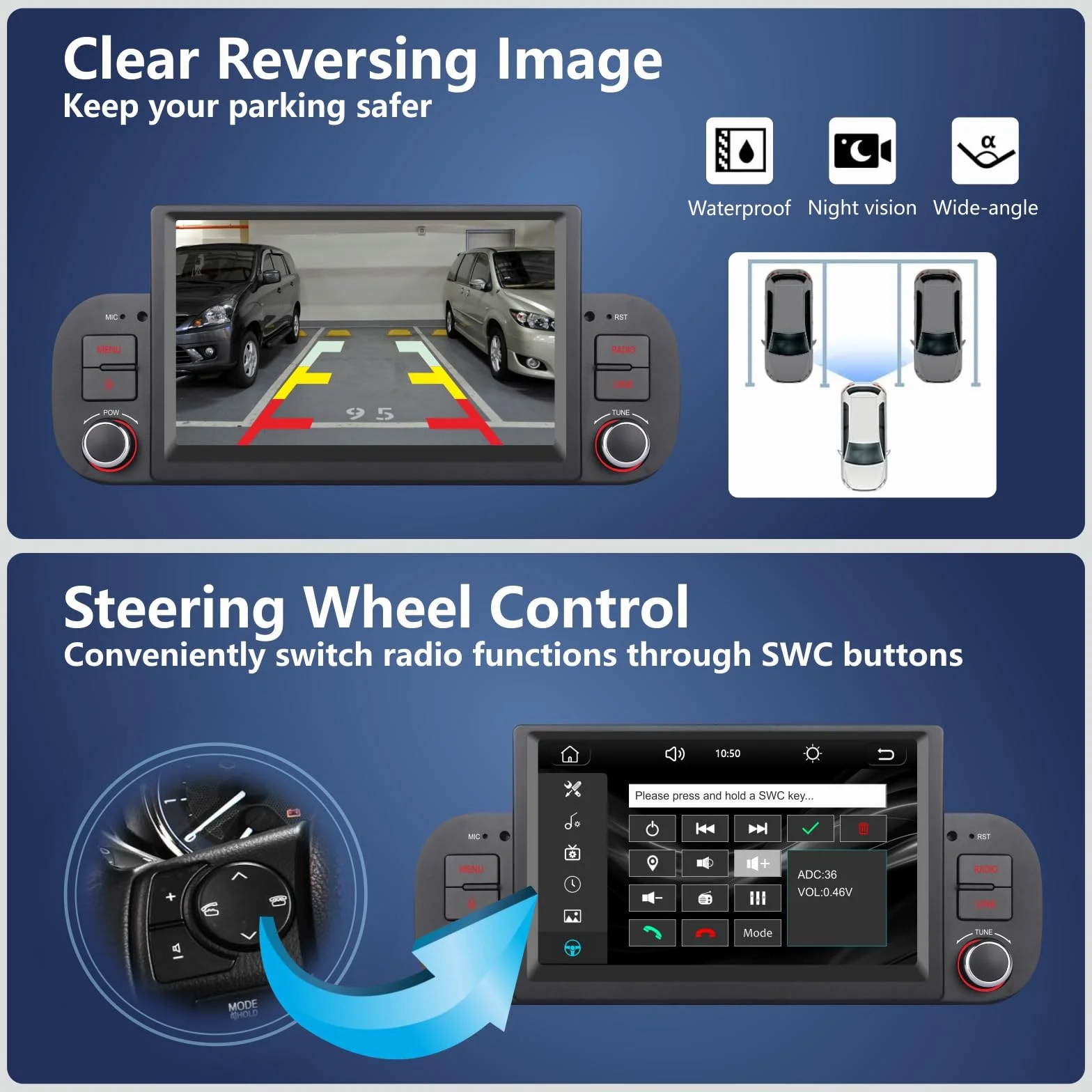 Autoradio doppio DIN per FIAT Panda 2013-2020 Apple Wireless Carplay e Android Auto Voice Control con display touch IPS da 7 pollici/Bluetooth/FM/AM/USB/EQ