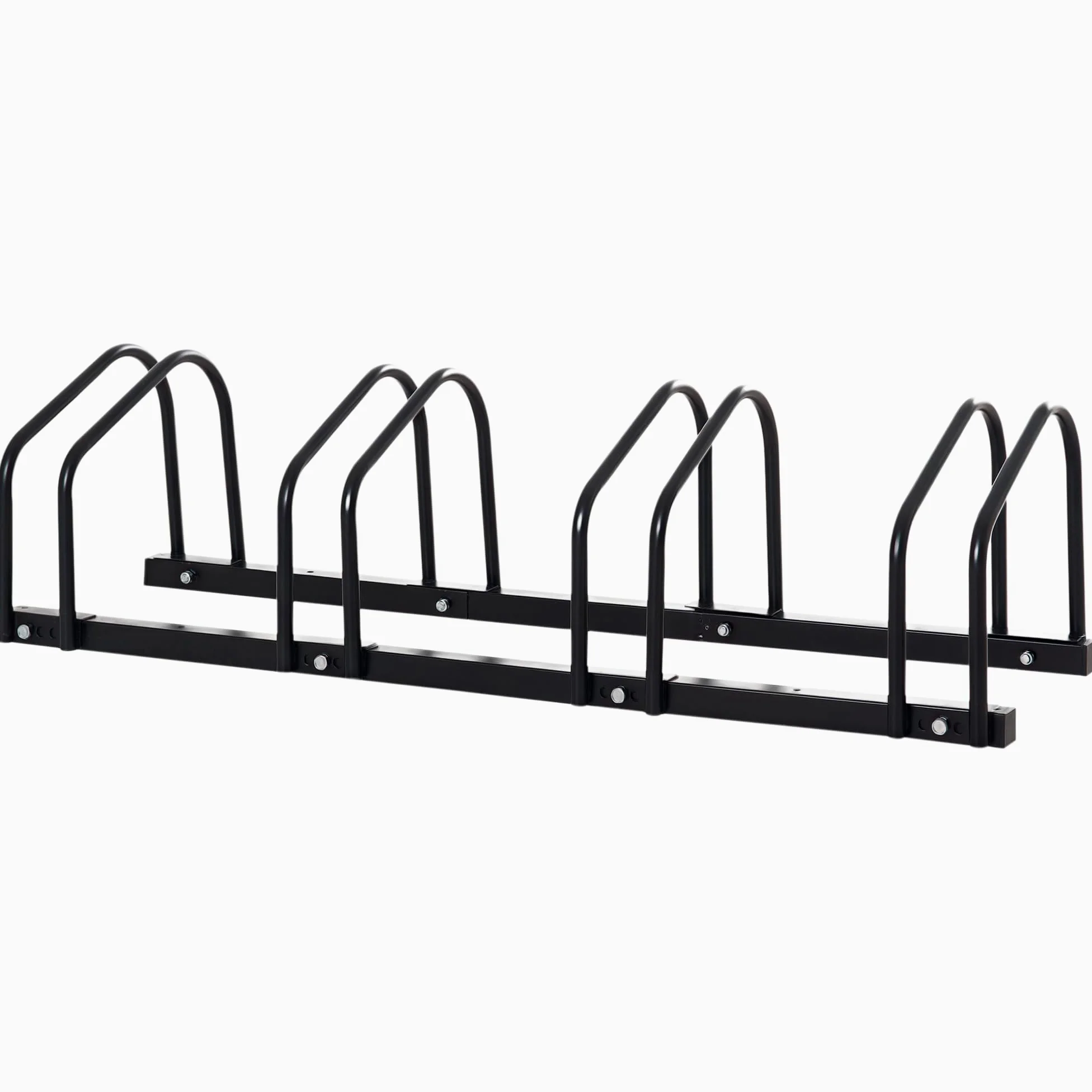 HOMCOM Rastrelliera Biciclette da Pavimento o Parete, Portabici da Terra per 4 Biciclette in Acciaio, Ruote Fino 65 mm, 110x33x27 cm, Nero