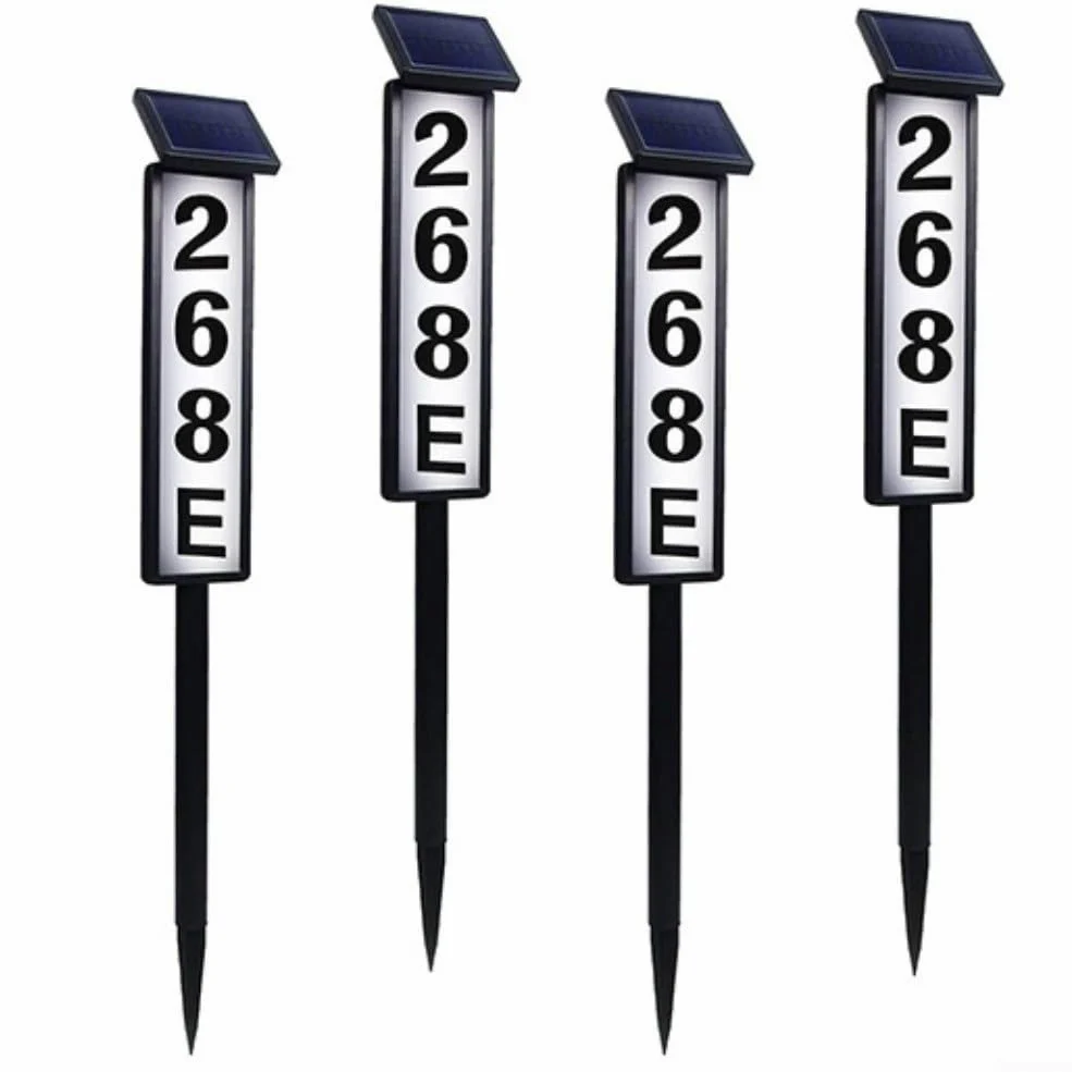 Targa solare a LED con numero civico impermeabile, altezza 102 cm, con picchetto, 3 temperature di colore, altezza regolabile, doppio pannello solare per esterni, giardino, vialetto, bianco, set di