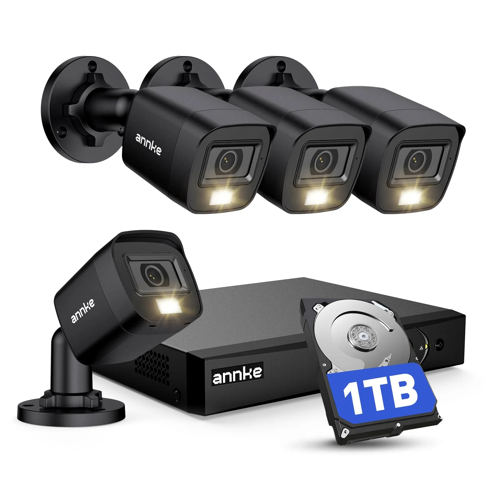 ANNKE 3K Lite 8CH DVR con 4x 1080P Visione Notturna a Colori Telecamere Kit | DVR 8 Canali con Riconoscimento Persone/Veicoli,4x 2MP Telecamera Analogica Kit Videosorveglianza Esterno,Accesso Remoto,IP67