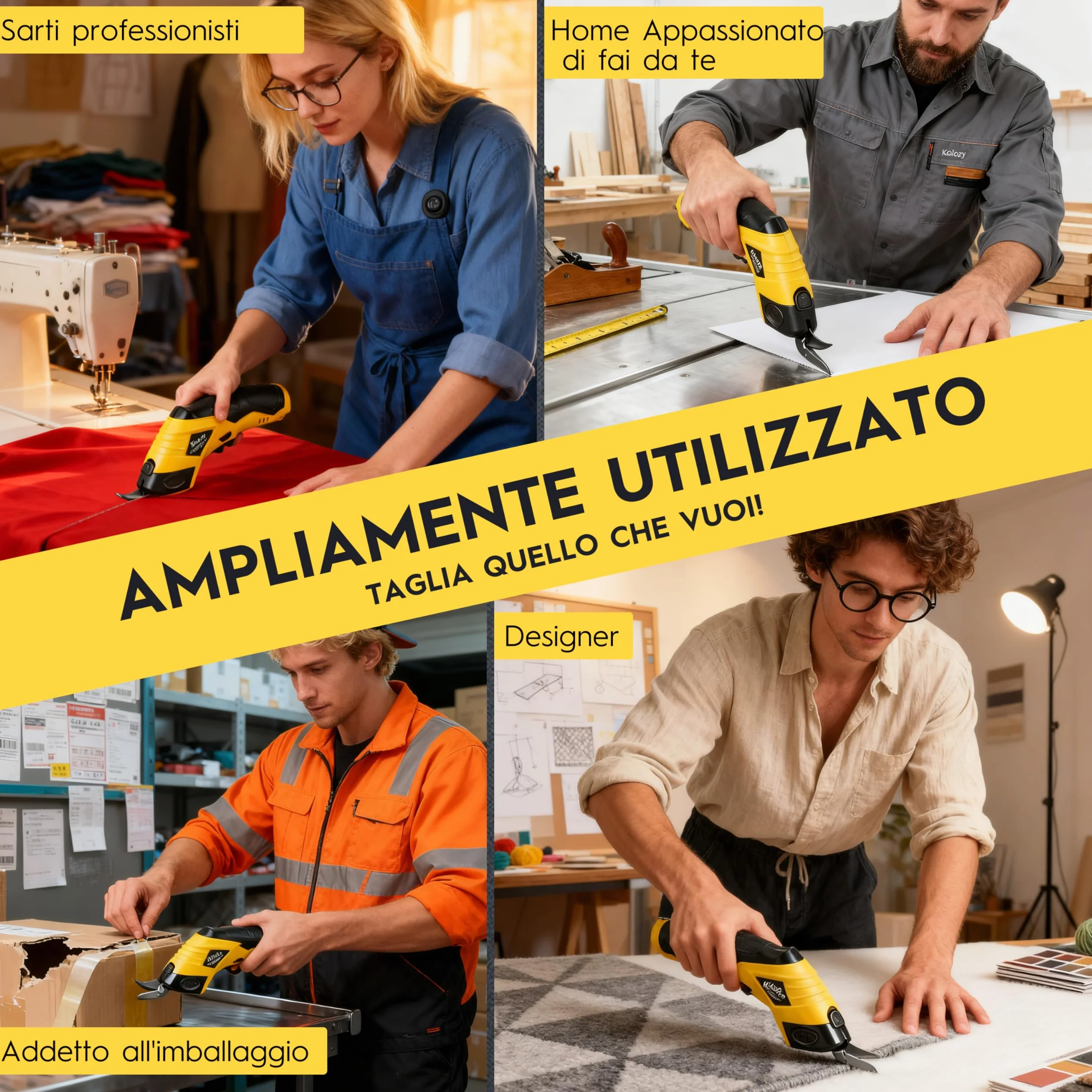 Forbici Elettriche Cutter 4V Ricaricabile 2500mAh 10000RPM 2 lame Taglio Cartone Pelle Plastica Moquette