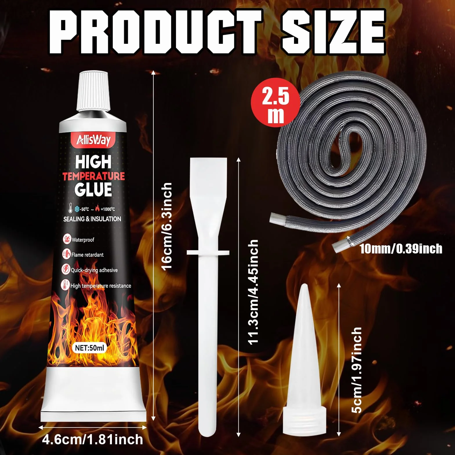 Cavo di Tenuta per Stufa 2,5m Guarnizione Forni Stufa a Pellet 10mm Silicone Alta Temperatura
