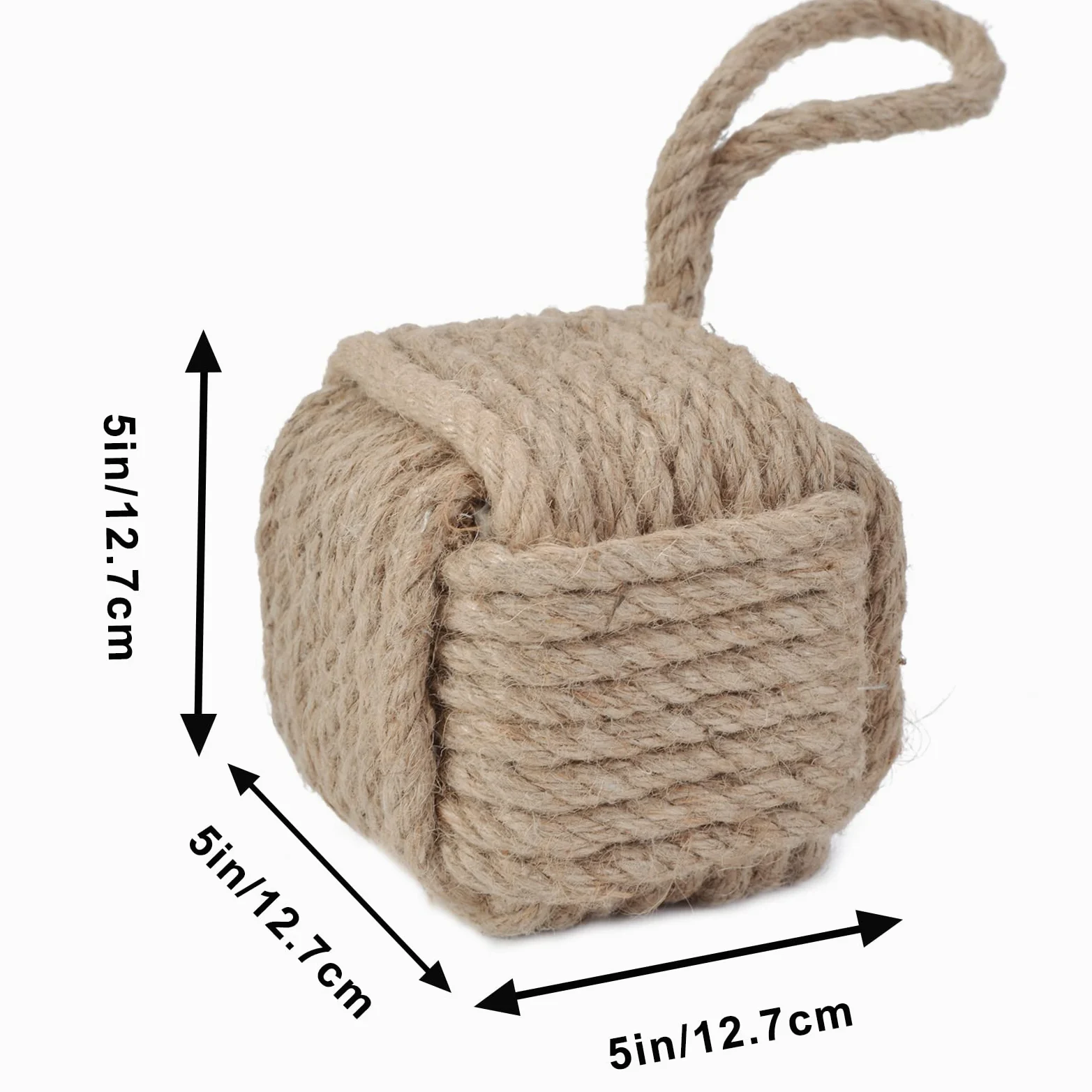 Marwood Fermaporta decorativo con nodo in corda, realizzato a mano con maniglia, da interno, zavorrato, in iuta, per porta e finestra, quadrato (12,7 x 12,7 cm, 2 kg)