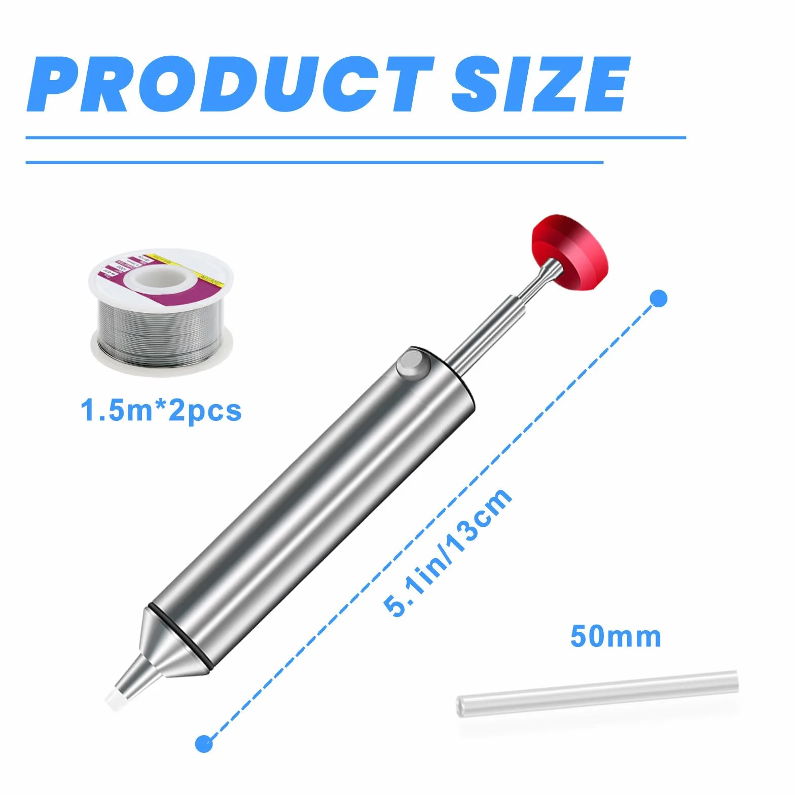 Pompa dissaldante con 2 ugelli in silicone e 12 tubi dissaldanti 2,5 mm 1,5 m alloggiamento in alluminio