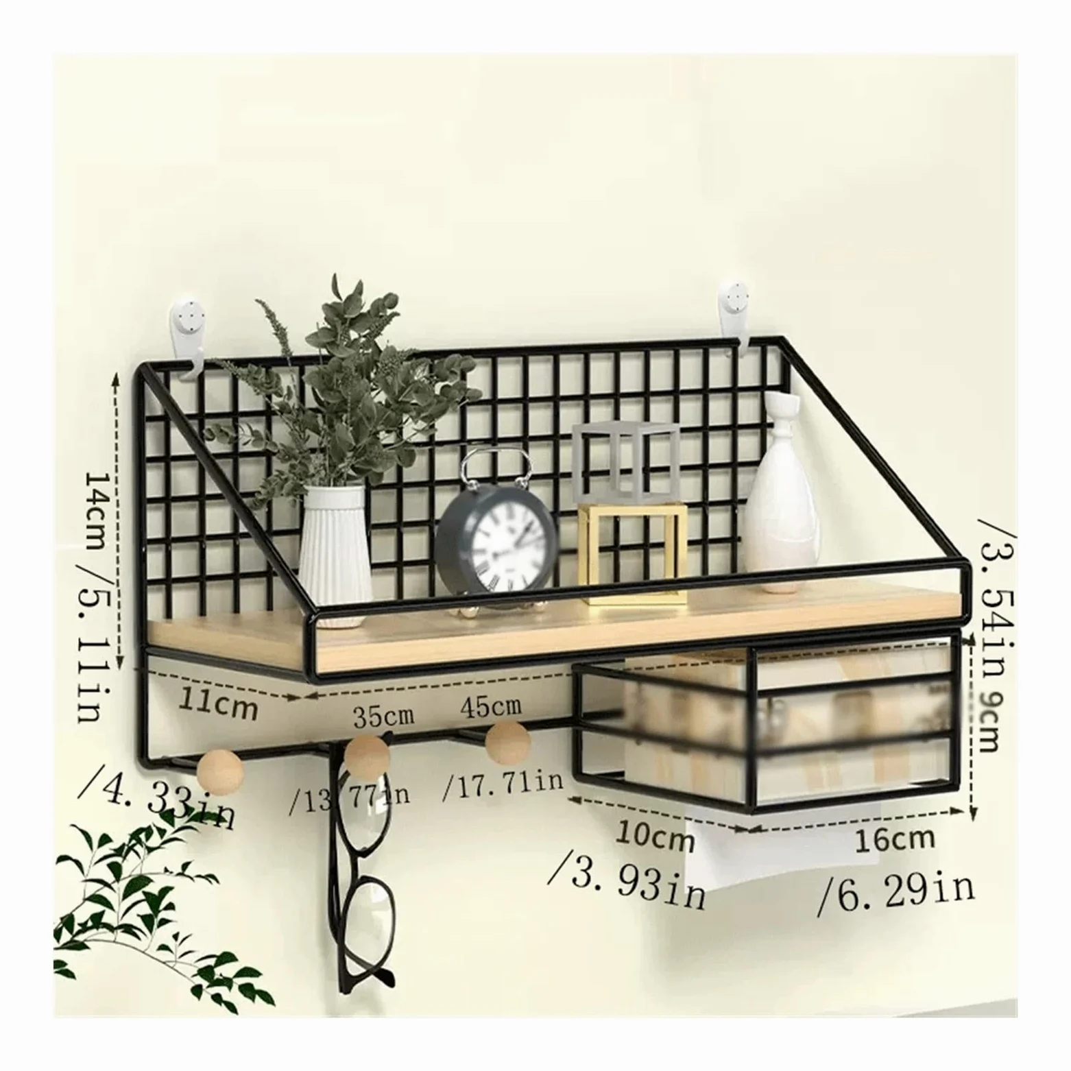 Ripiano per doccia Rack di stoccaggio WC for articoli da toeletta in metallo monostrato Organizer(Nero,M)