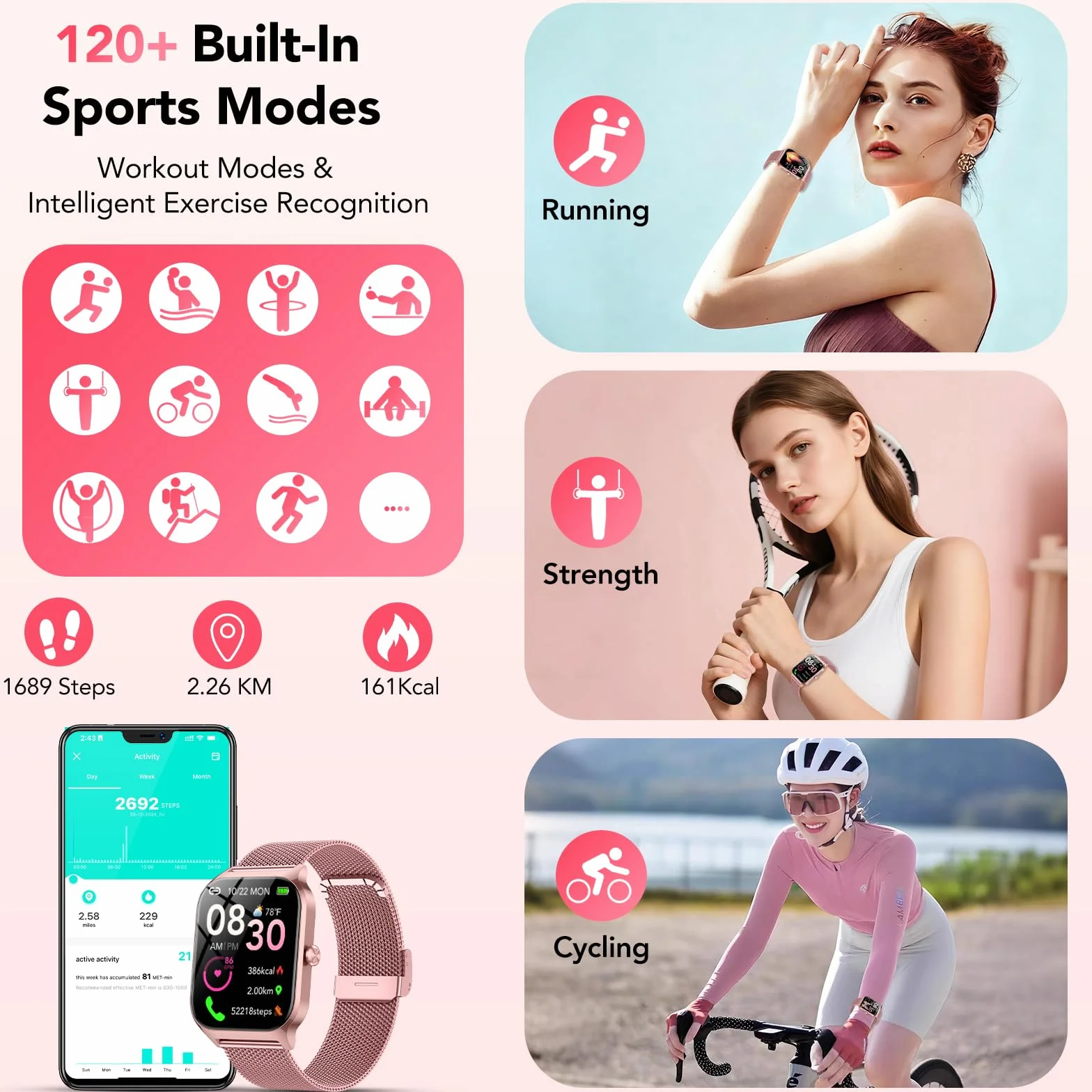 CASCHO Smartwatch Donna,1.85" HD Orologio Smartwatch con Chiamate Bluetooth e Assistente Vocale AI,120+ Sportive con Contapassi/Sonno/Cardiofrequenzimetro, Smart Watch per iOS Android, 2 Cinturini