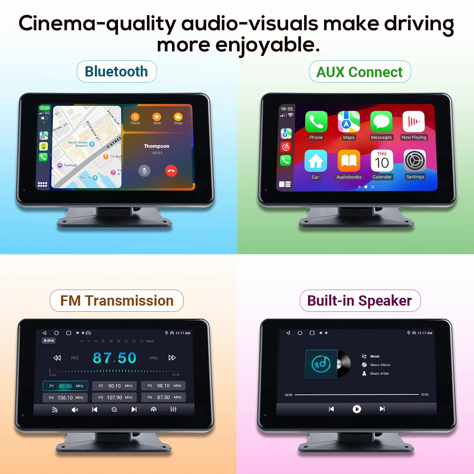 Haudio Car Audio portatile per Apple Carplay wireless e Android Auto, 7 pollici schermo touch portatile wireless con telecamera di backup con Bluetooth WiFi,Controllo vocale,FM,AUX,Mirror Link