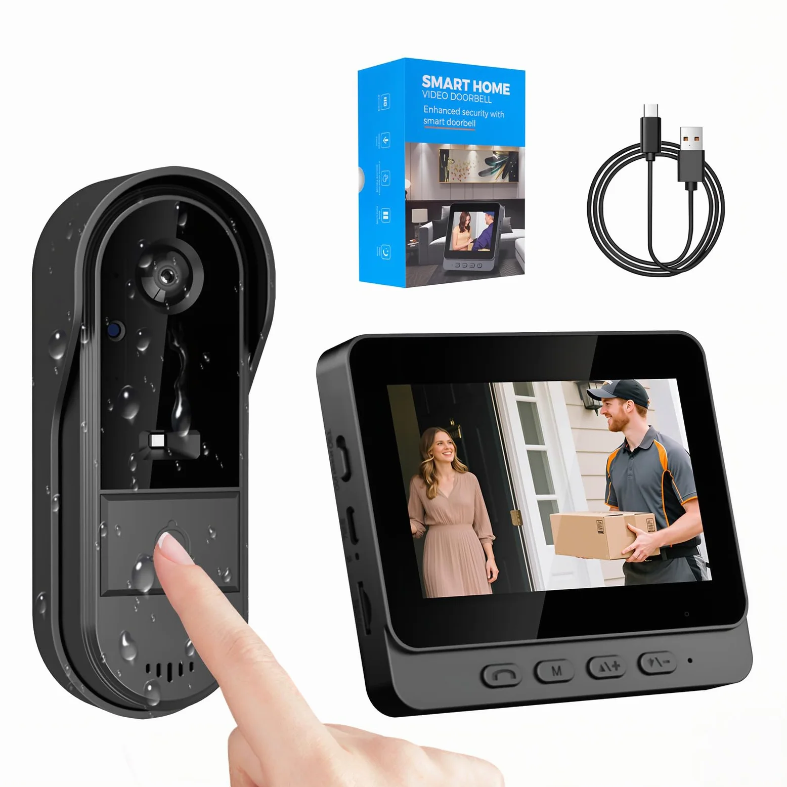 Videocitofono senza fili con videocamera e display IPS da 4,3 pollici, visione HD 1080P, angolo ampio a 170 gradi, visione notturna, audio bidirezionale e resistenza agli agenti atmosferici IP65