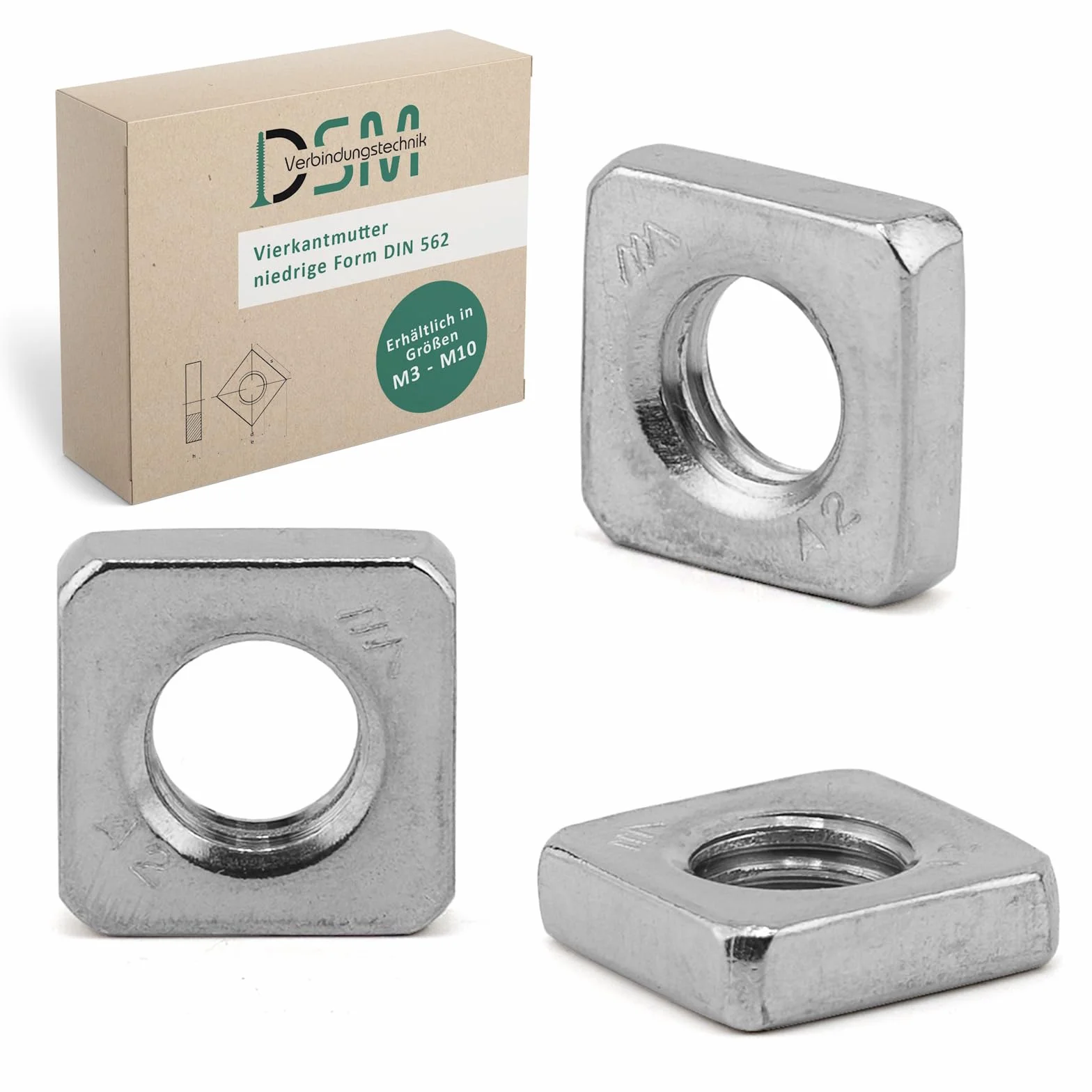Dadi quadrati M5 DIN 562 Acciaio Inox A2 V2A forma bassa antiruggine