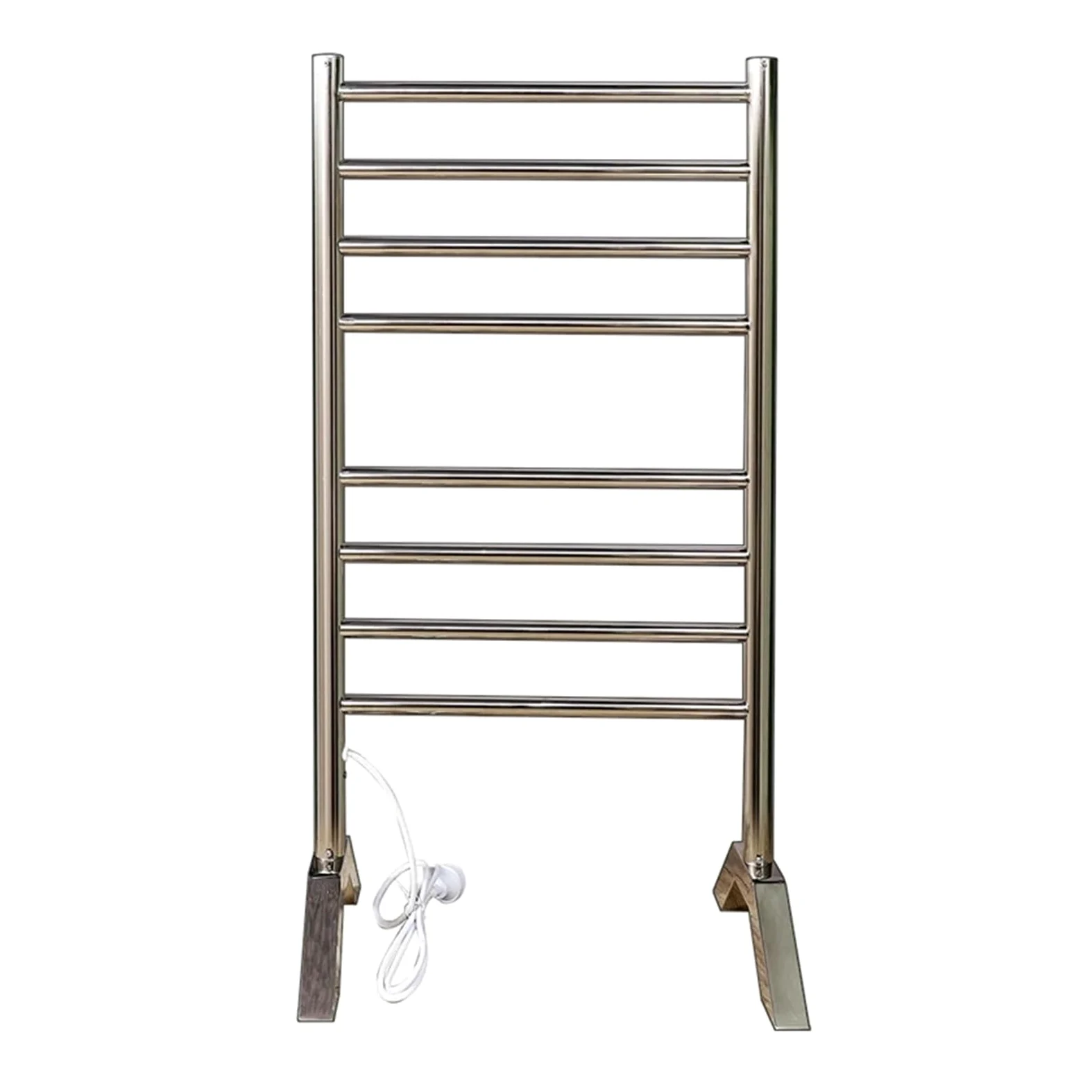Portasciugamani elettrico da terra in acciaio inox 304 | Ripiano asciugatura asciugamani da bagno, acciaio lucidato(WHITE,110V)