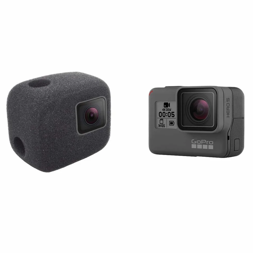 Komet WindSlayer - Custodia antivento in schiuma per parabrezza + pellicola protettiva in vetro (2 + 2 pezzi) compatibile con Hero 7, 6, 5 impermeabile fotocamera