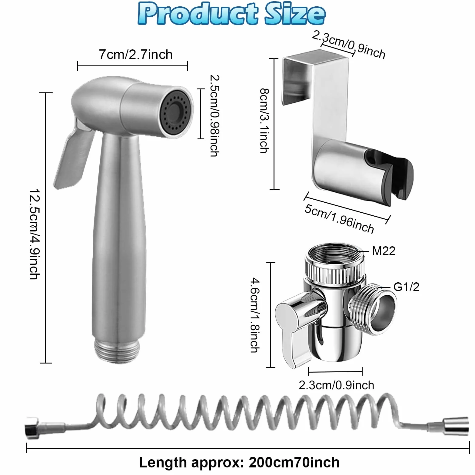 Acciaio Inossidabile Set Doccia Bidet Portatile WC 59 Pollici Tubo Retrattile ABS Supporto Deviatore