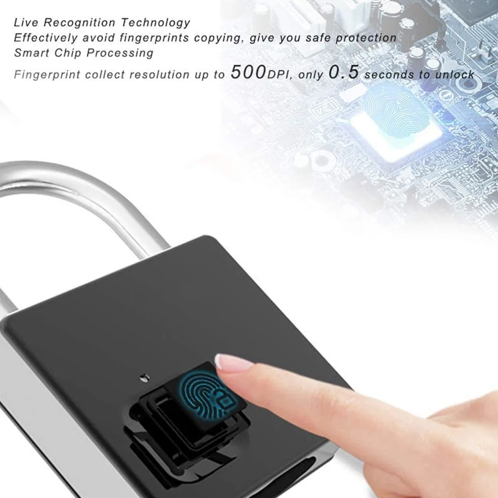 Fingerprint Lucchetto Smart Smartless Security Security Locker Lock Gym Lock IP65 Anti-FECT Anti-Furto Ricaricabile per l'armadietto Scolastico, Palestra, Porta, armadietto, Valigia, Zaino