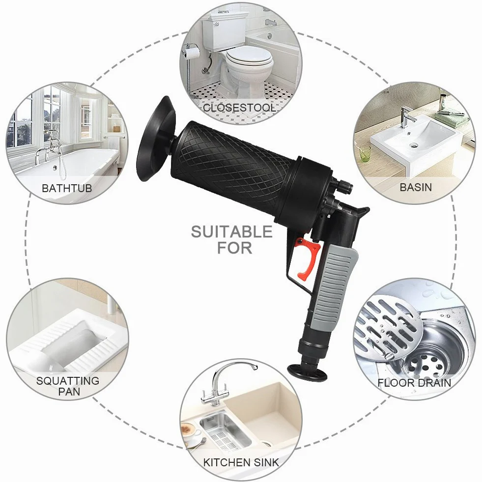 Yosoo – Sturalavandini professionale, pompa a vuoto, in plastica, pistola con ventosa, per WC e Déboucheur Noir