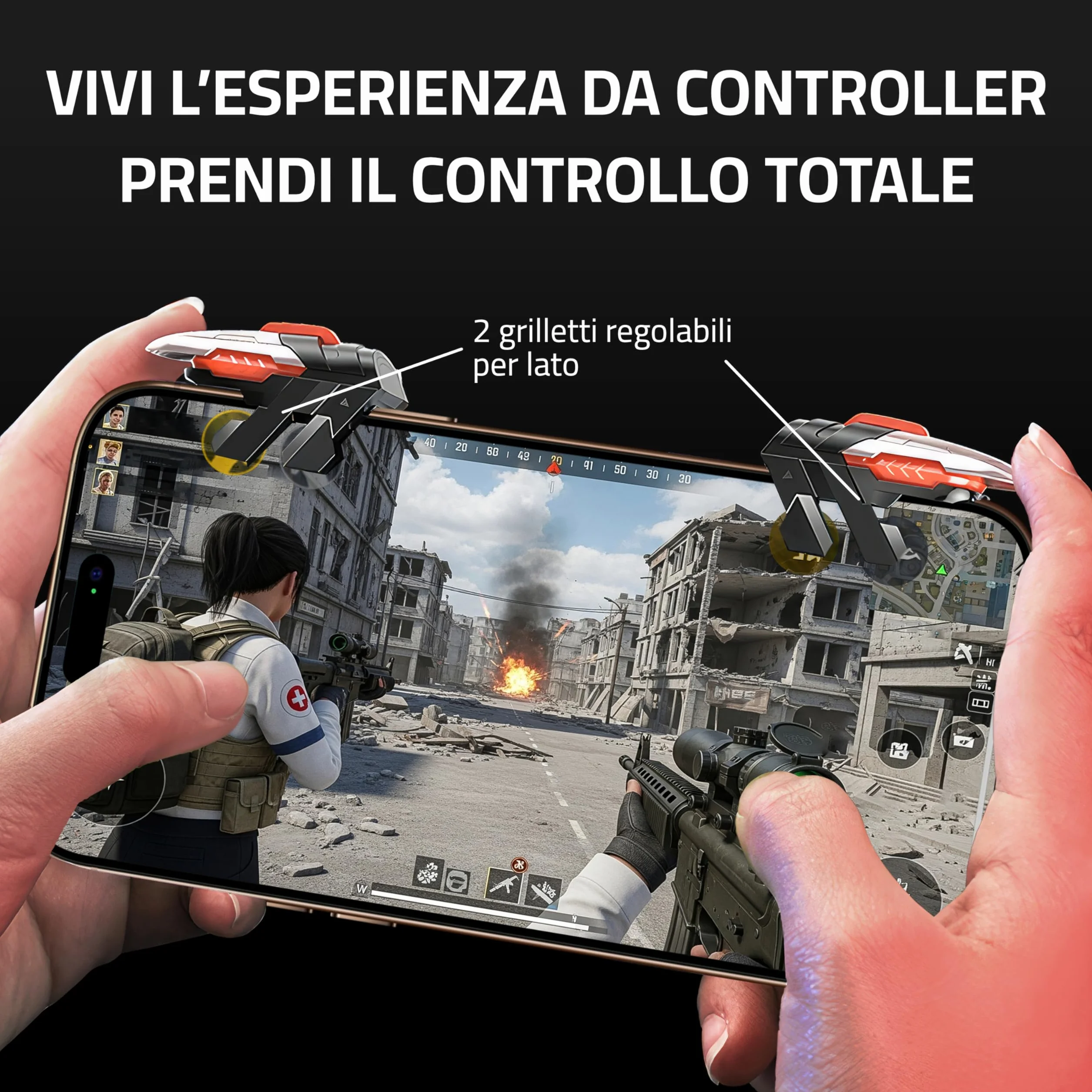 2x Trigger Mobile Gaming - Con 4 Pulsanti - Compatibile con PUBG Mobile & COD Mobile - Adatto per iPhone & Android - Joystick Smartphone Gaming - Accessori per Telefonini