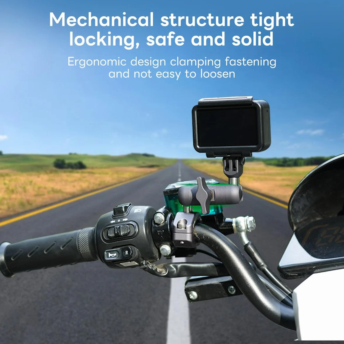 FANAUE Braccio a doppia presa compatibile con sfera da 17 mm, lega di alluminio, compatibile con supporto GPS Garmin e supporto per telefono per bici e moto
