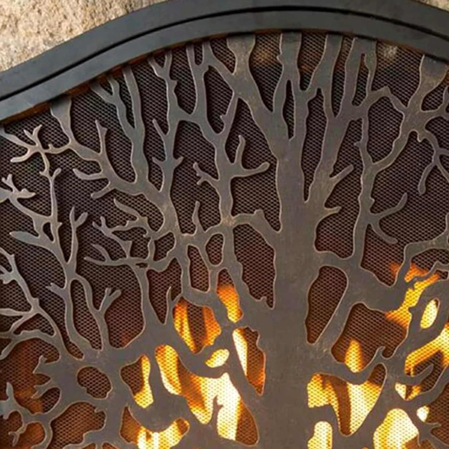 Paravento per camino in ferro battuto a forma di albero con porta, realizzato a mano, parascintille per bruciatori a legna e caminetti aperti per soggiorno