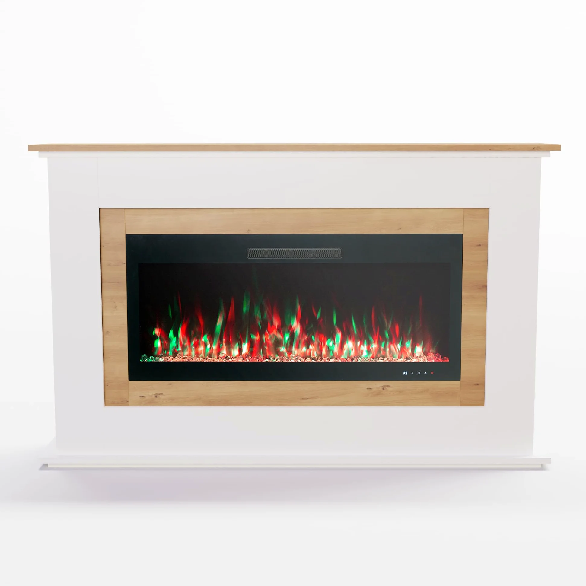 Camino elettrico bianco, camino da parete elettrico (termoventilatore, illuminazione a LED colorata, telecomando), Bianco, 230.00V