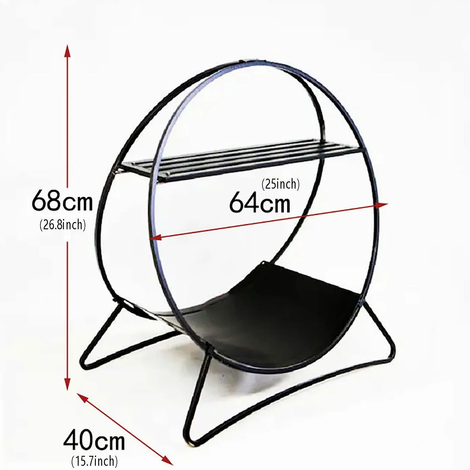 Portalegna da ardere rotondo in metallo resistente, telaio in acciaio nero per caminetto, capacità 50 kg, supporto per legna da ardere, per uso interno ed esterno.