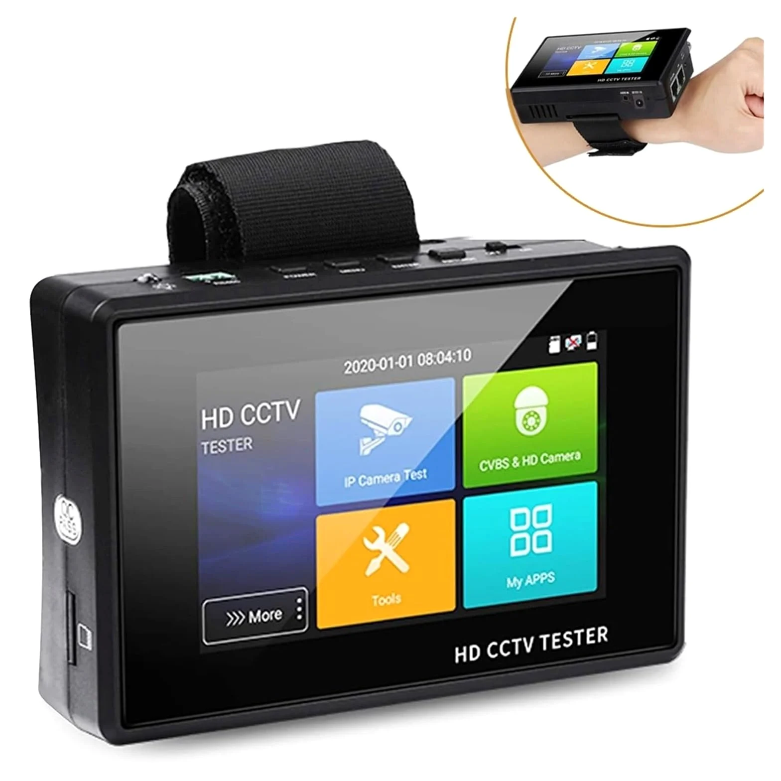 Tester CCTV Tester for Telecamera IP da Polso Portatile da 4 Pollici Tester CCTV 4K H.265 IP CVBS CVI TVI AHD Tester for Telecamera analogica con Poe/IP(with Wire Tracker)