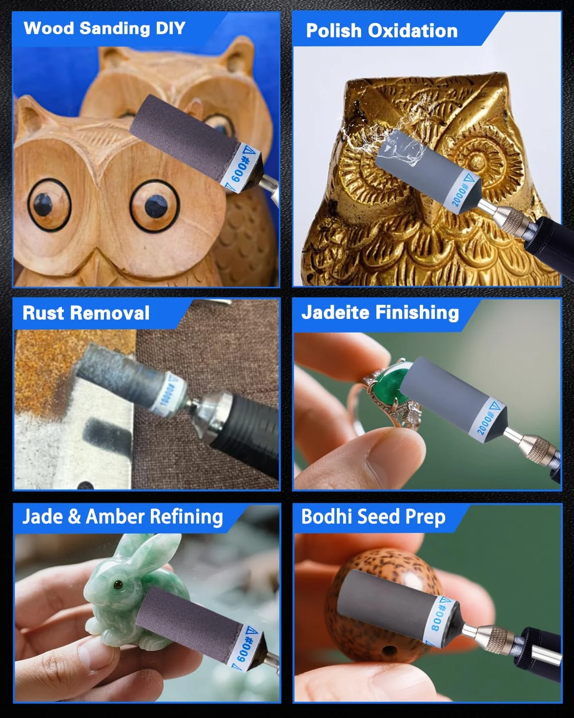 Set di 30 tamburi abrasivi Dremel con gambo 1/8" per plastica legno metallo rettifica