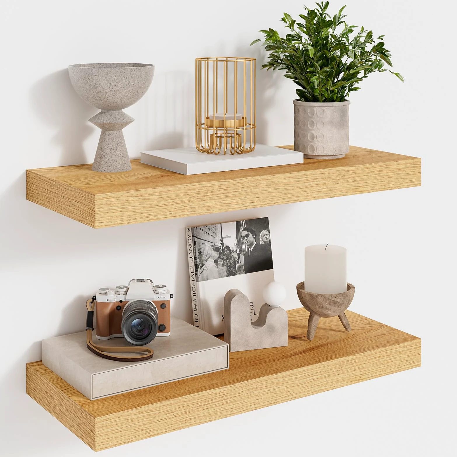 Feihorrm Mensole Sospese, Mensole Da Parete, Mensola Da Parete Profonda 16.5 cm, Mensole In Rovere Da 40 cm, Scaffali Per Bagno, Camera Da Letto, Soggiorno E Cucina, Rovere, 40 x 16.5 x 3.1 cm
