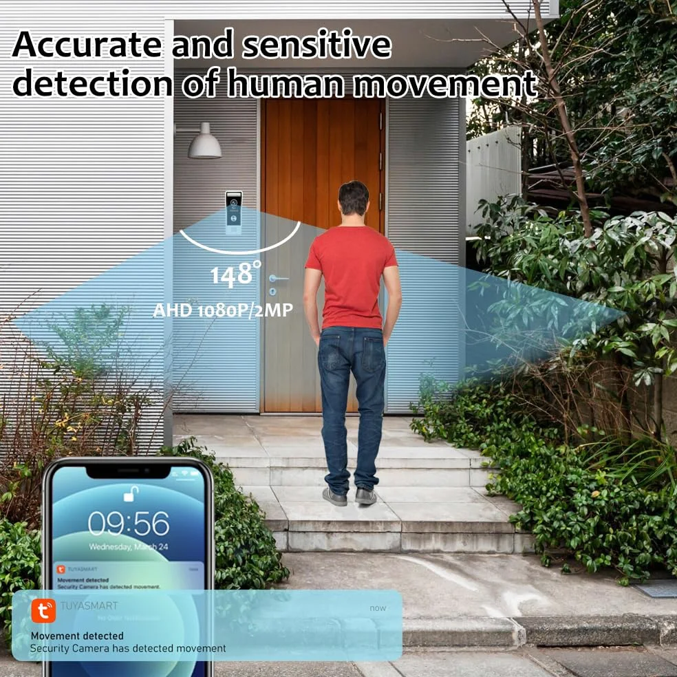 Tuya - Videocitofono con telecamera HD 1080P da 7 pollici, con campanello cablato, monitor WiFi con schermo grandangolare per visione notturna e rilevamento del movimento, 2 monitor