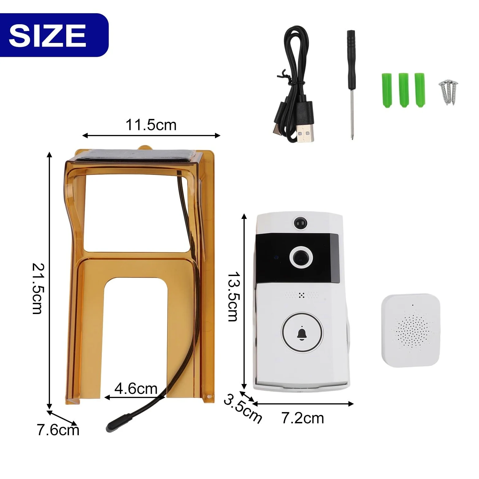 Campanello a energia solare, copertura antipioggia per campanello senza batteria, copertura per pannello solare per visione notturna, custodia impermeabile, citofono bidirezionale (con campanello)
