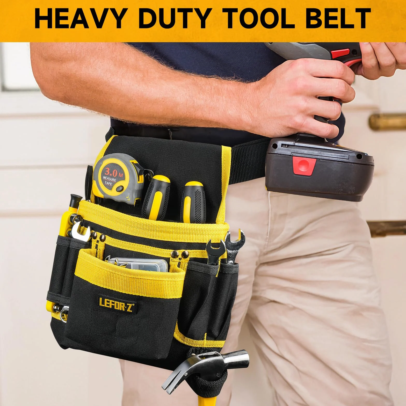 Cintura per Attrezzi da Lavoro Elettricista 13 Tasche Regolabile Imbottita Tasche Magnetiche Staccabili