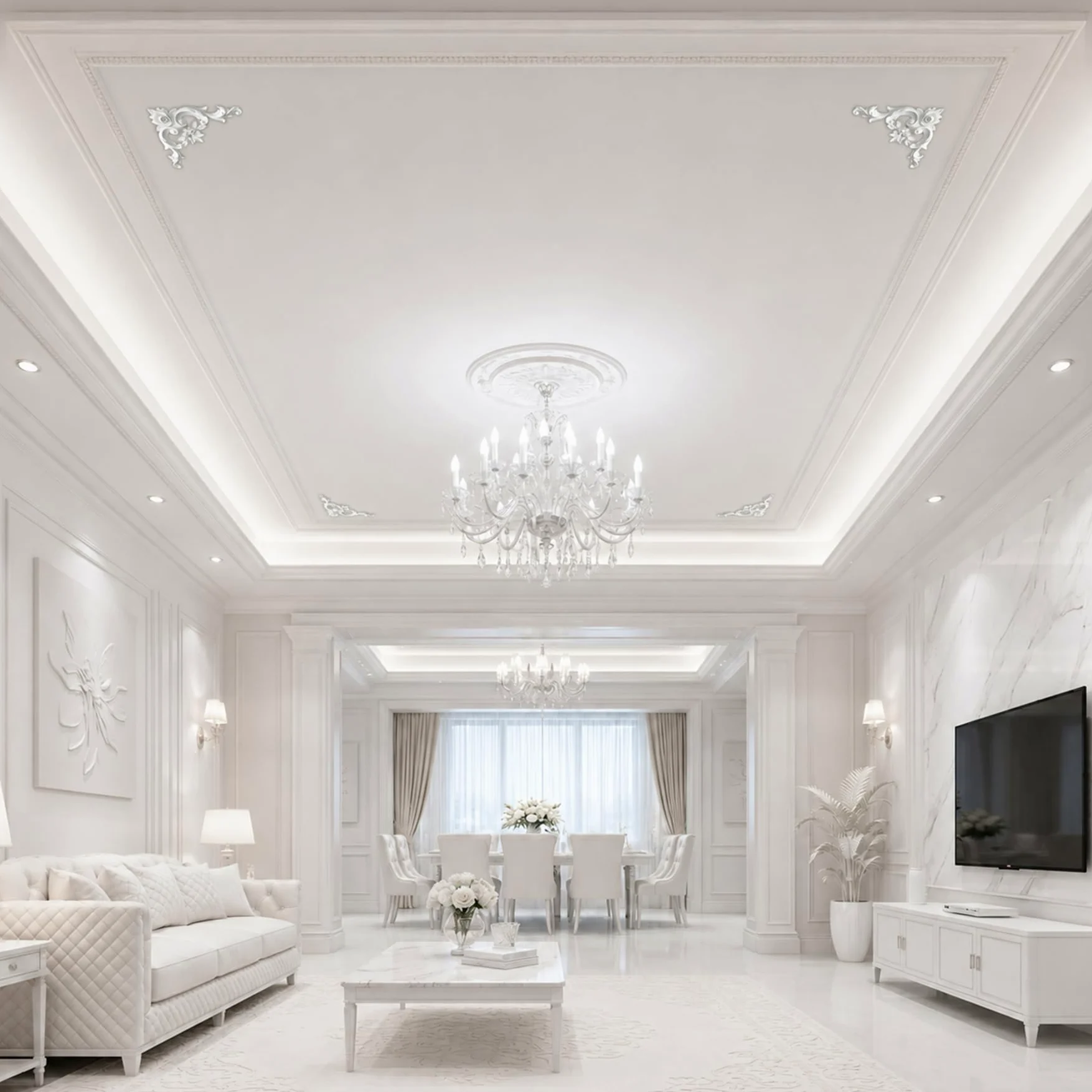 4 PCS Angolari Decorativi per Pareti E Soffitti in PU Modanature Angolari 3D con Decorazioni Floreali Profili Decorativi Verniciabili per Cornici E Angoli Elegante Finitura