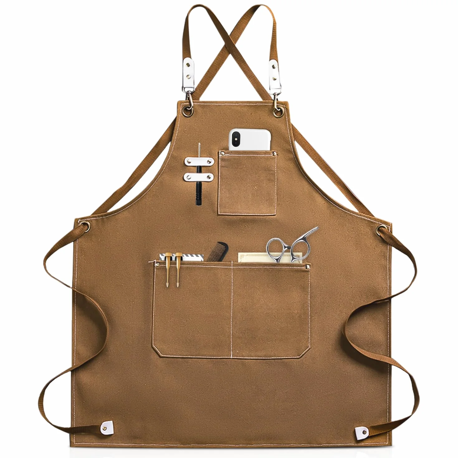 Grembiule da Lavoro Uomo in Tela, 68 * 78cm Grembiule da saldatura con Tasche per Attrezzi, Grembiule Donna/Uomo Durevole di Tela per Giardino,Cucina,Garage(Marrone)