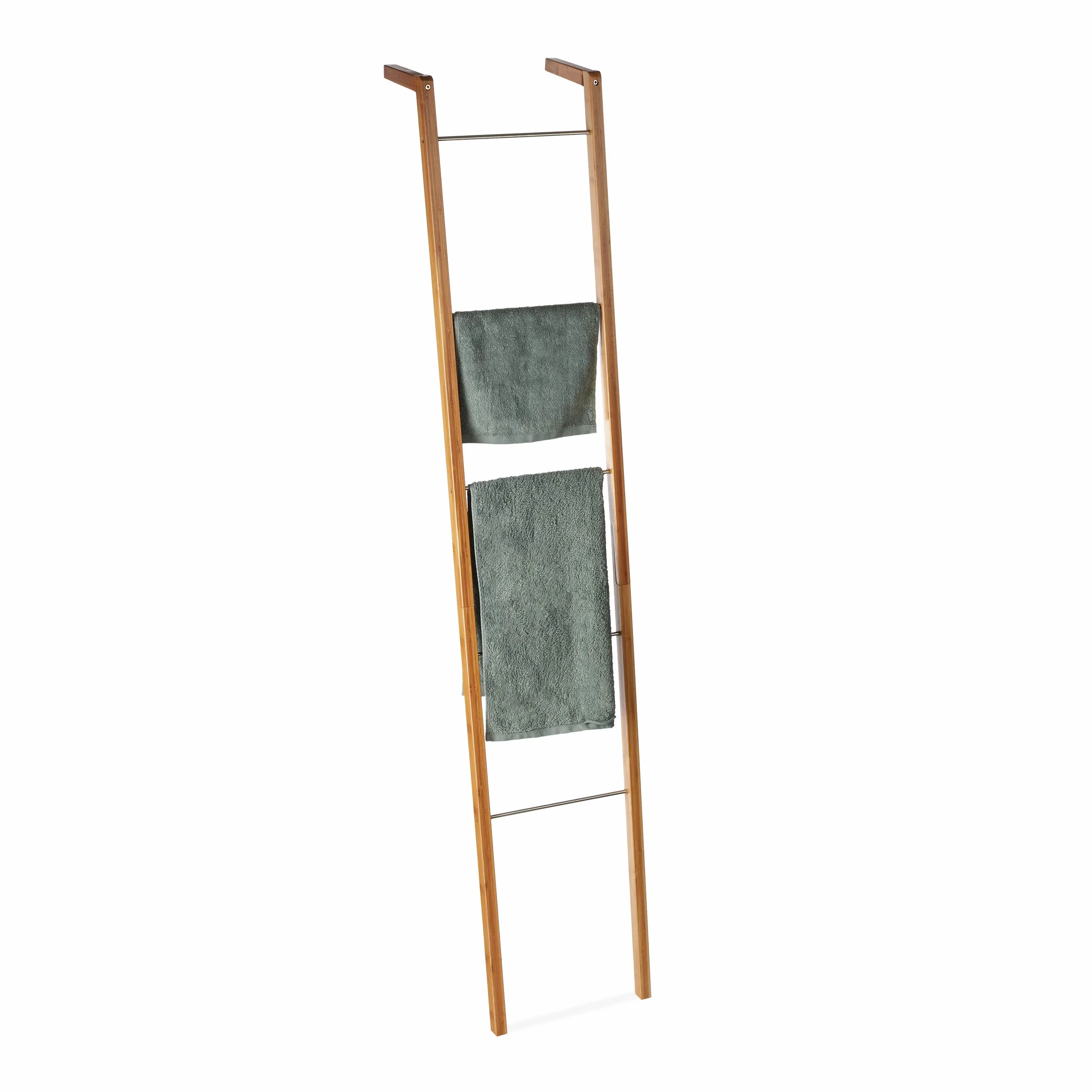 Relaxdays Portasciugamani a Scala, in Bambù, Bagno e Cucina, 5 Pioli, Appendiabiti e Teli, HxLxP: 180x35x20 cm, Naturale