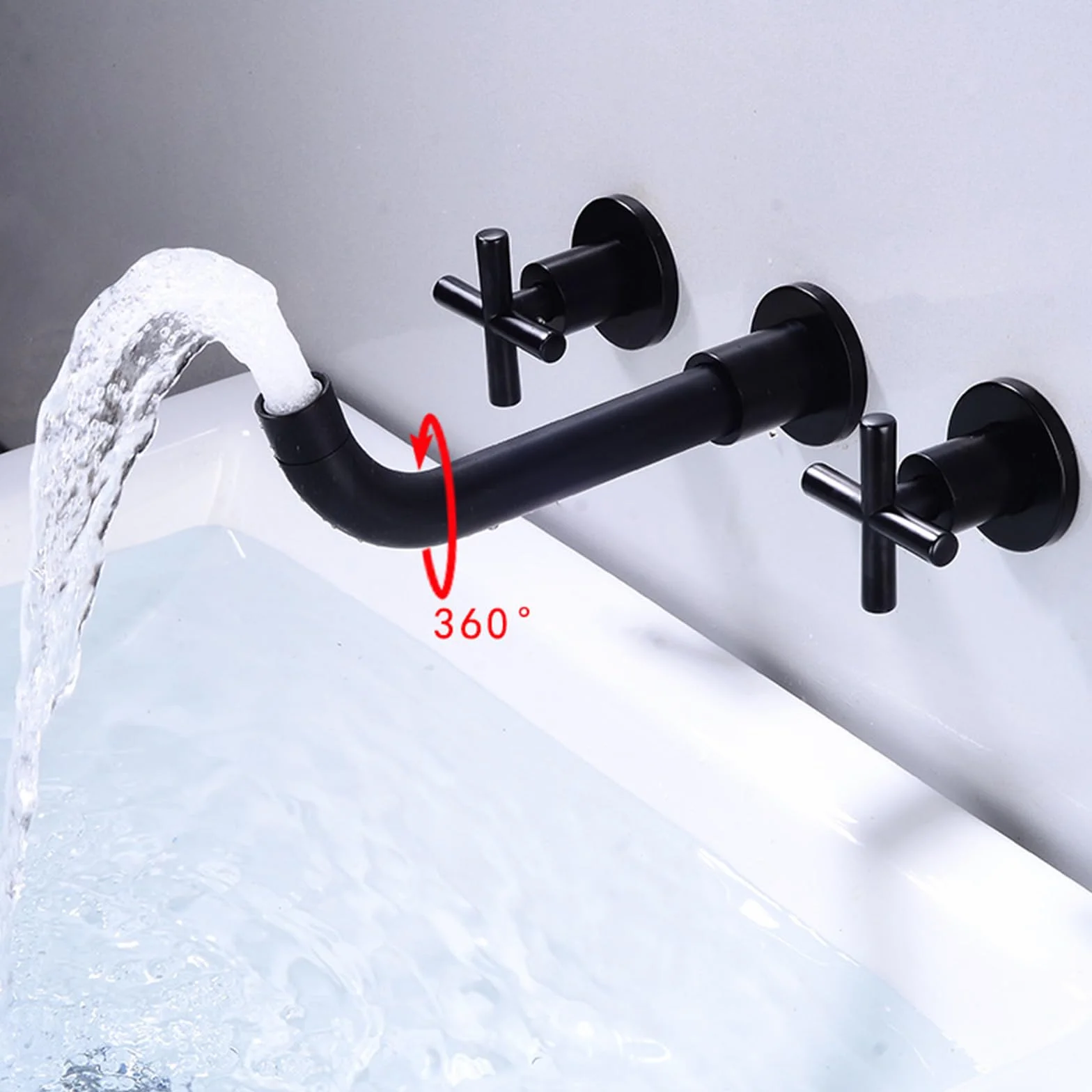 Rubinetti Bagno a Croce Rubinetto da Muro Girevole 360° Miscelatore Lavabo in Ottone Oro