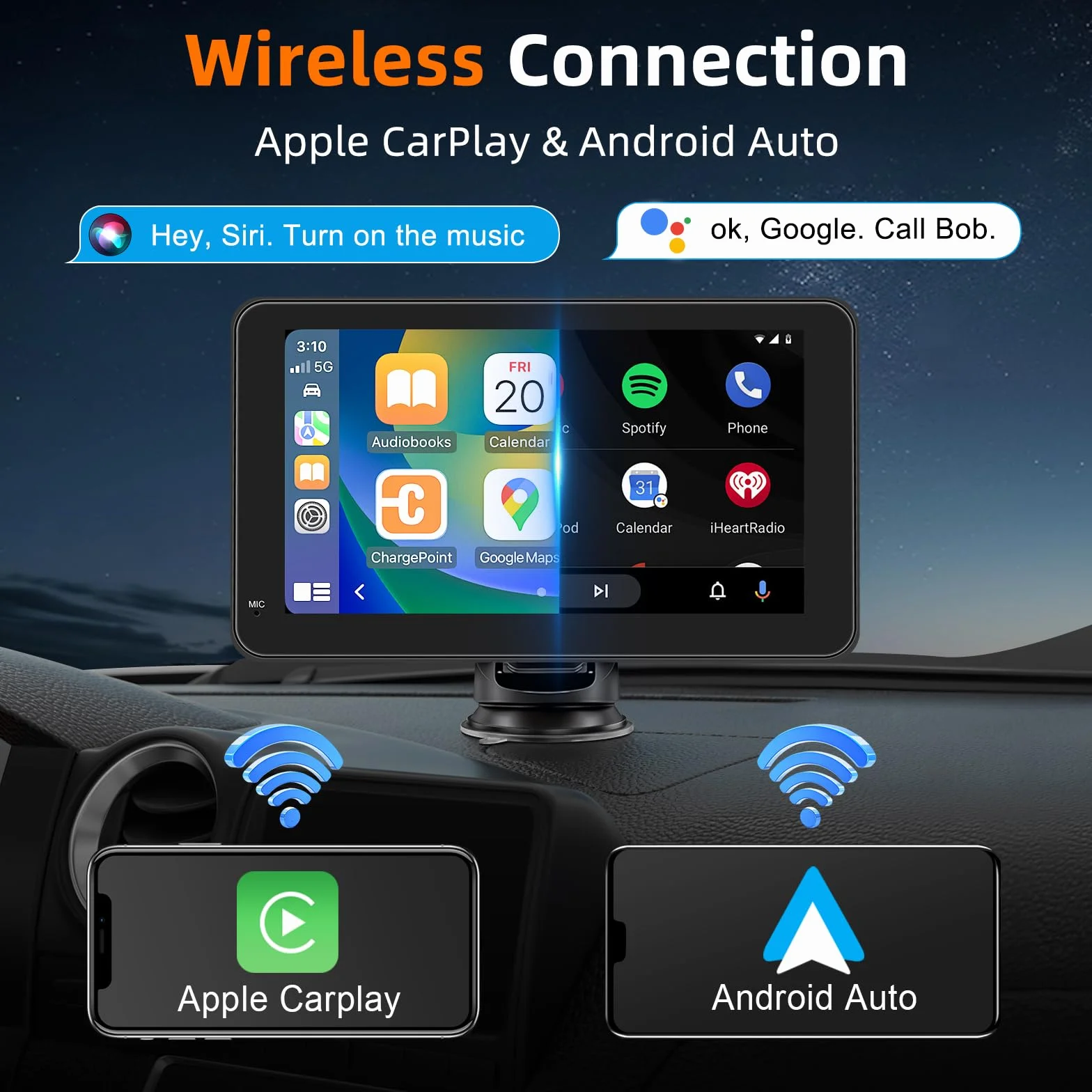 Schermo Per Auto Portatile con Carplay Wireless Andriod Auto,Display da 7 Pollici HD Touchscreen,Autoradio with Mirror Link, Bluetooth, Voice Control, Navigazione GPS,FM Trasmettitore, AUX, Airplay