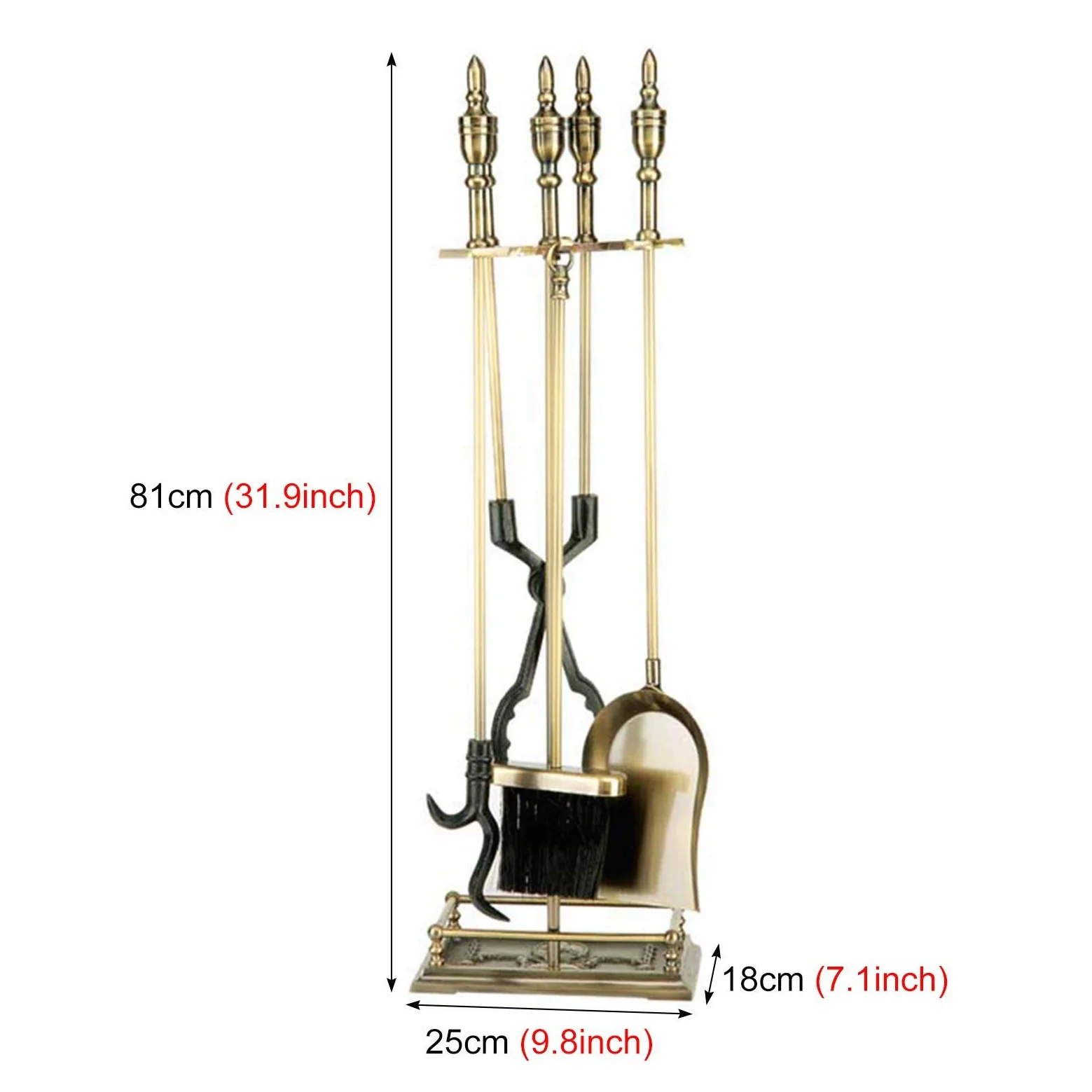 Set di Utensili per Camino in Ferro battuto con Supporto, 81 cm di Lunghezza, Include Pala, Spazzola, pinze per attizzatoio, Resistenti e Decorative per Il Camino di casa