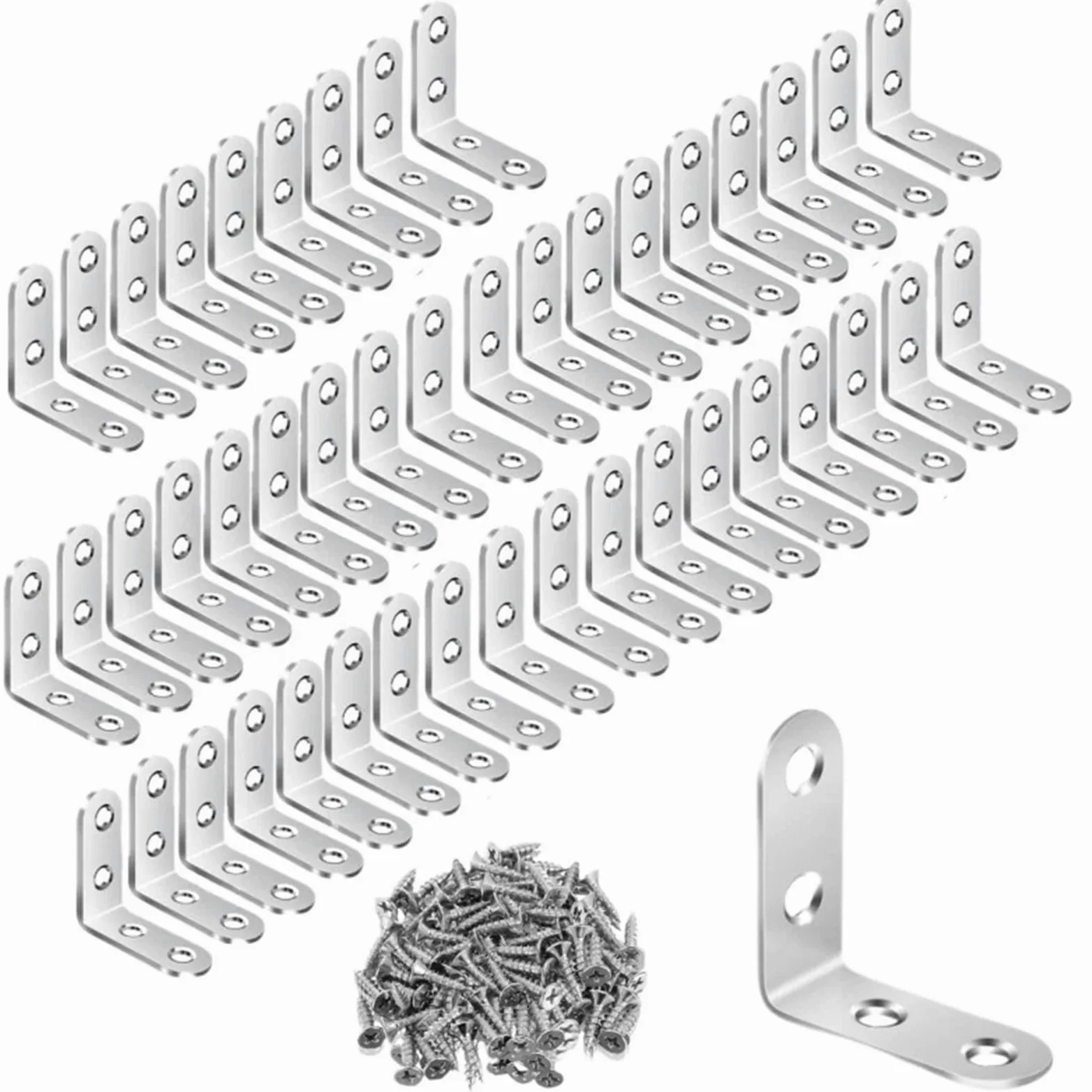 Supporto angolare ad angolo retto in acciaio inossidabile nero con vite for mensole, mobili in legno, sedie, cassetti, armadietti Adatto per il fissaggio e il supporto(L-Silver 40X40 50pcs)