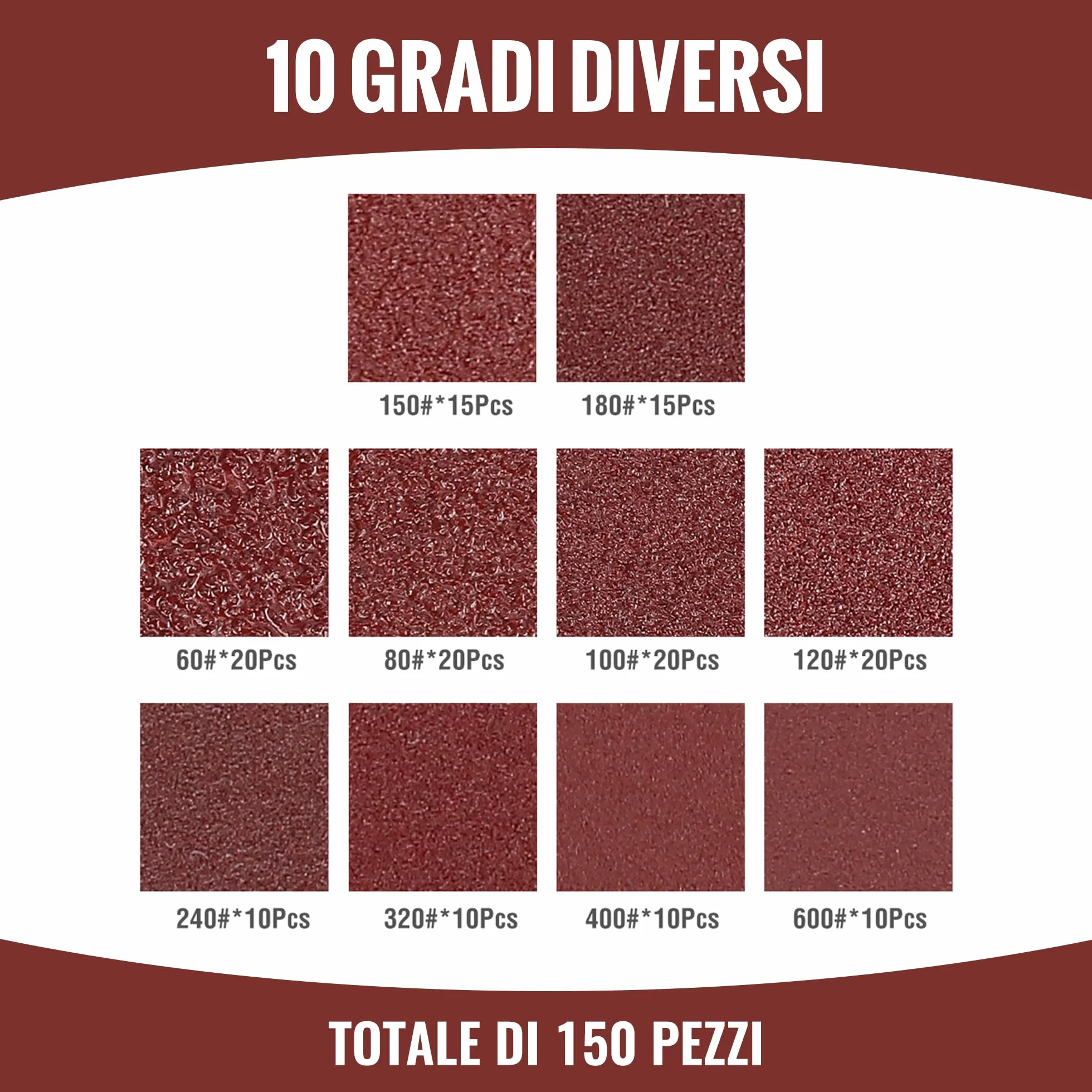 WORKPRO 150 Pezzi Dischi Abrasivi 125mm Carta Vetrata per Legno Grana 60-600