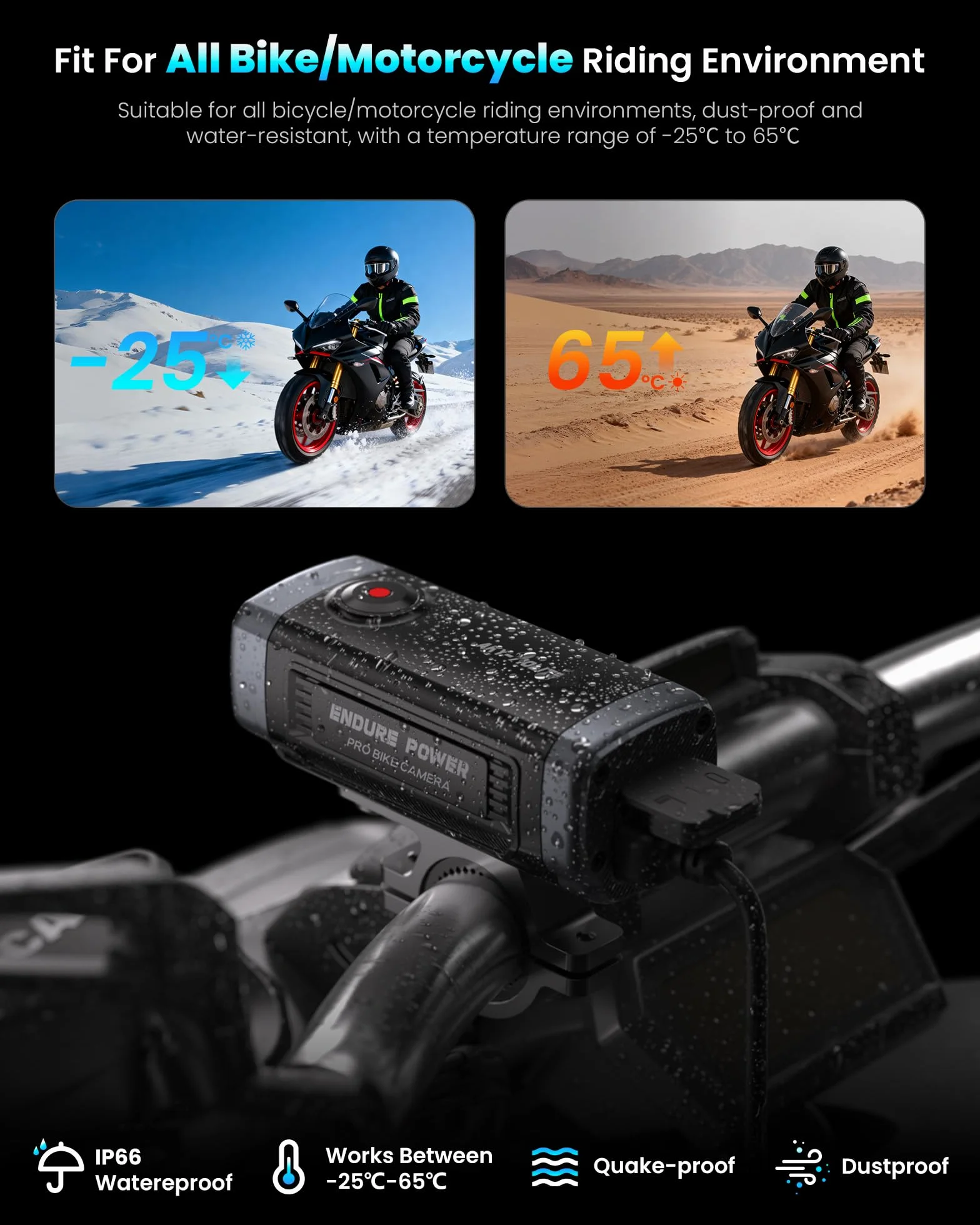 AKEEYO AKY-710Lite Telecamera per Moto/Bicicletta Telecamera WiFi 2K30FPS con Ultra HD, Impermeabile IP66 con Registrazione in Loop e di Emergenza, Monitoraggio Parcheggio, Batteria Estesa da 7,5 Ore