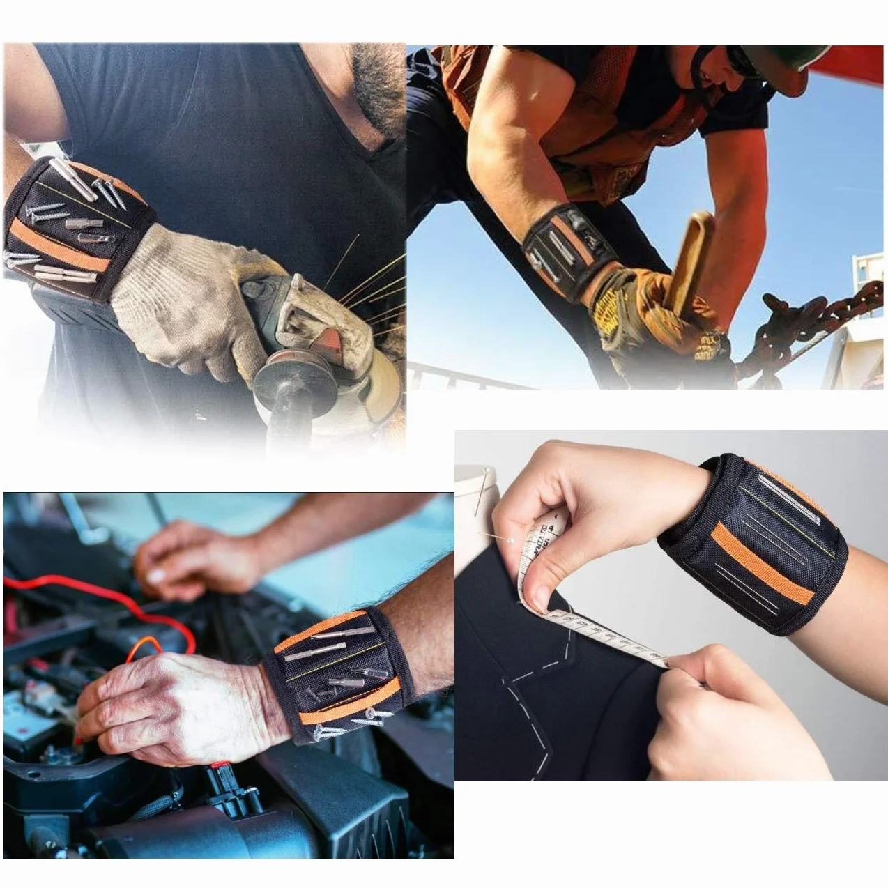 JZK Braccialetto bracciale magnetico lavoro con 15 magneti porta viti chiodi bulloni punte di trapano, polsiera magnetica per attrezzi, regalo per papà marito falegname idraulico
