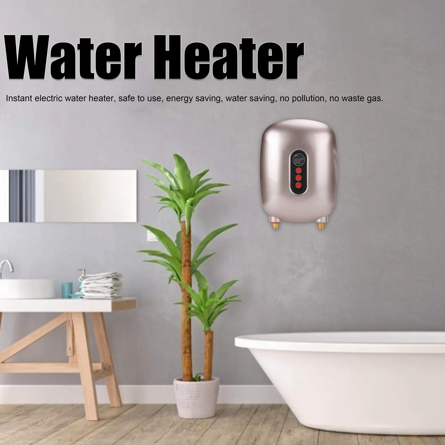 Alomejor Water Heater 6500W, High Efficiency (GOLD) | Raccordi in ottone durevoli, visualizzazione della temperatura in tempo reale, installazione ecologica e facile, sensori di