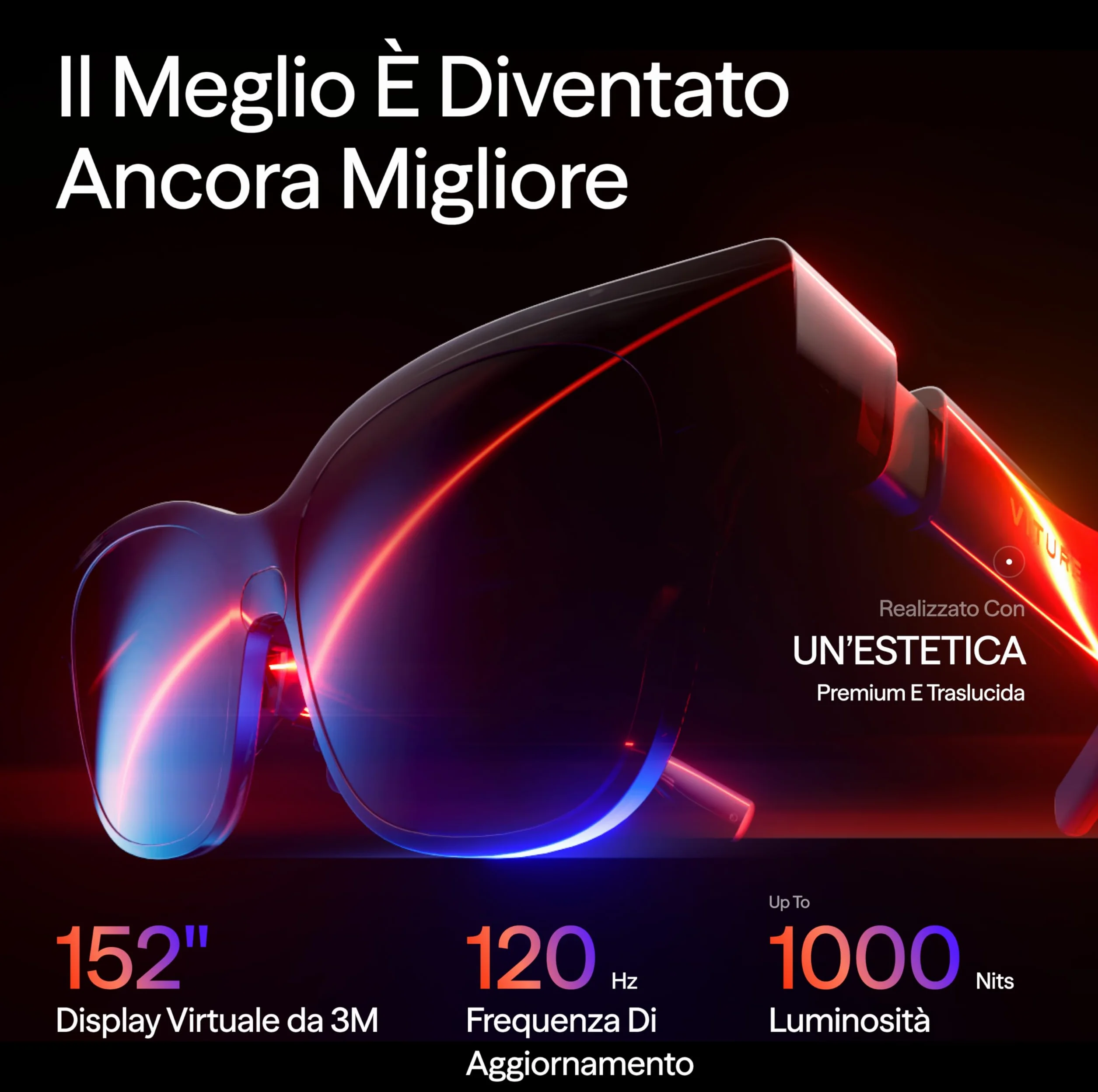 VITURE Occhiali XR Luma PRO — Display Ultra Nitido da 152” a 1200p 120Hz, Campo Visivo 52°, Pellicola Elettrocromica, Harman Audio, per iPhone 17/16/15, Android, Mac, PC, Steam Deck, Switch 2-Grande