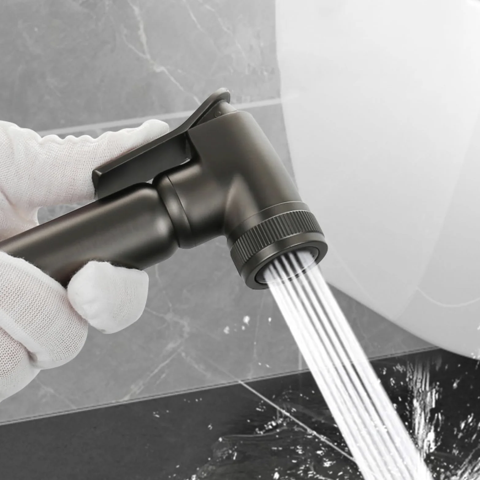 Doccetta per Bidet In Ottone Montaggio A Parete Solo Acqua Fredda | WC Collegabile con Doppia Uscita Adatto per La Pulizia Del Bagno,Grigio Canna Di Fucile