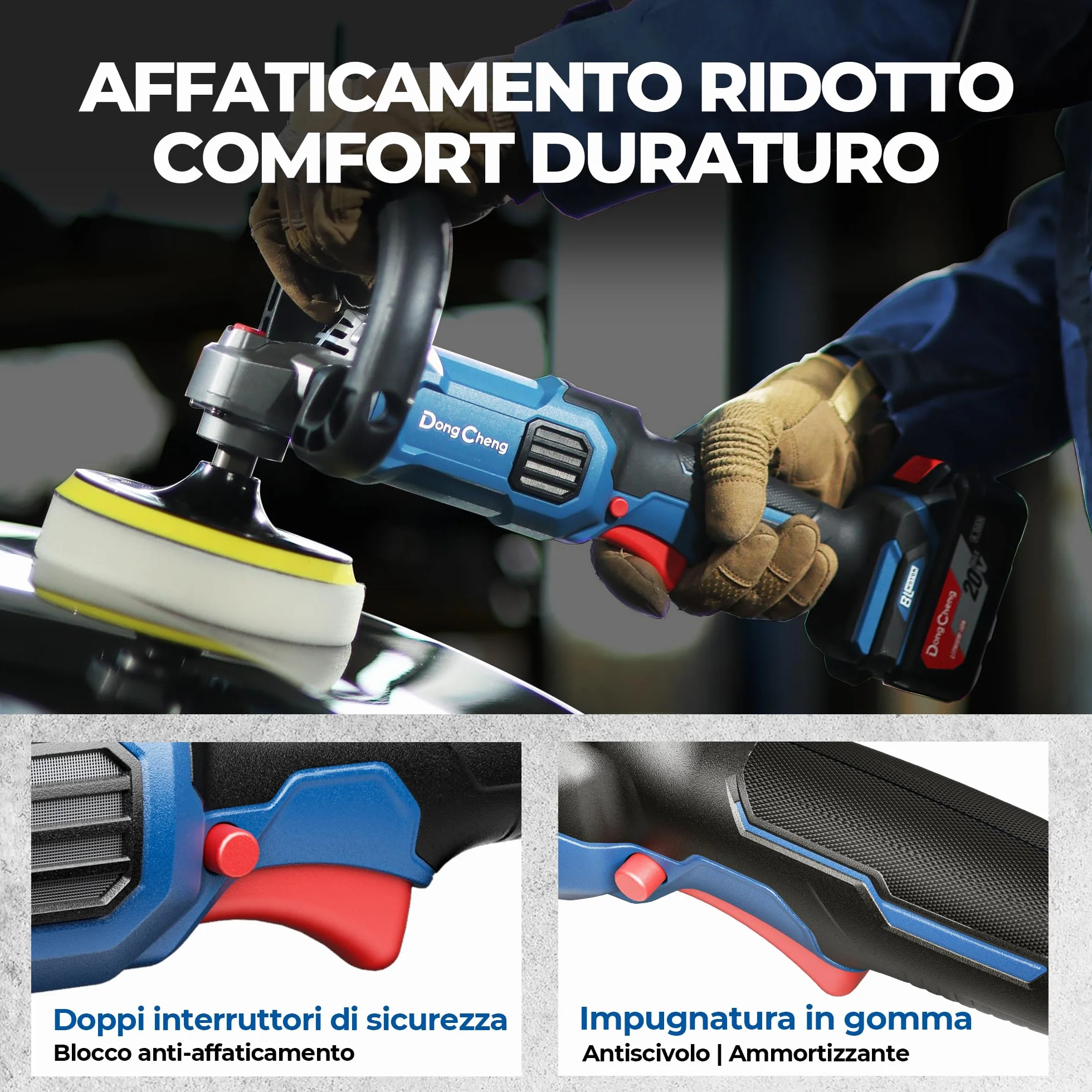 Dong Cheng Lucidatrice Senza Spazzole 150mm 4,0 Ah Batteria Avvio Graduale Stabilizzazione Elettronica