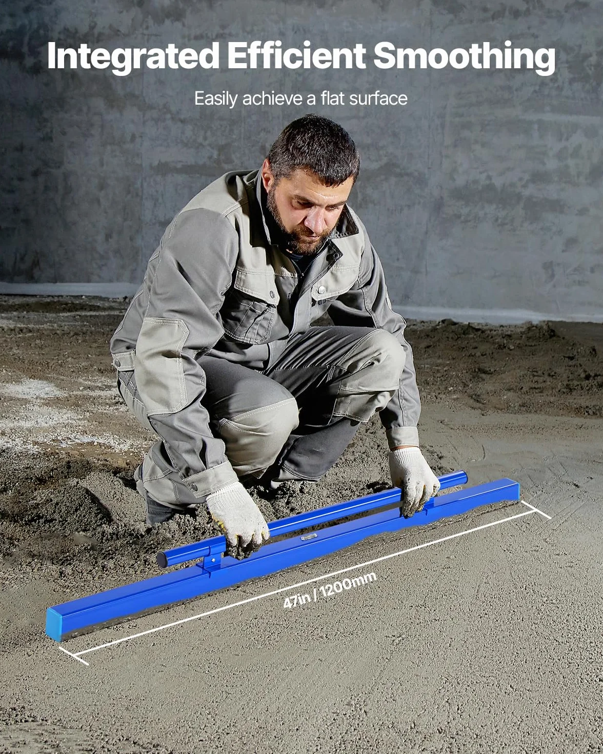 VEVOR Cartongesso Strumenti Concreti, 1205 x 50 x 40 mm, Cazzuola con Fiala di Livello, Manico in Alluminio Leggero e Reversibile per Livellare Pavimenti, Costruzioni e Ristrutturazioni