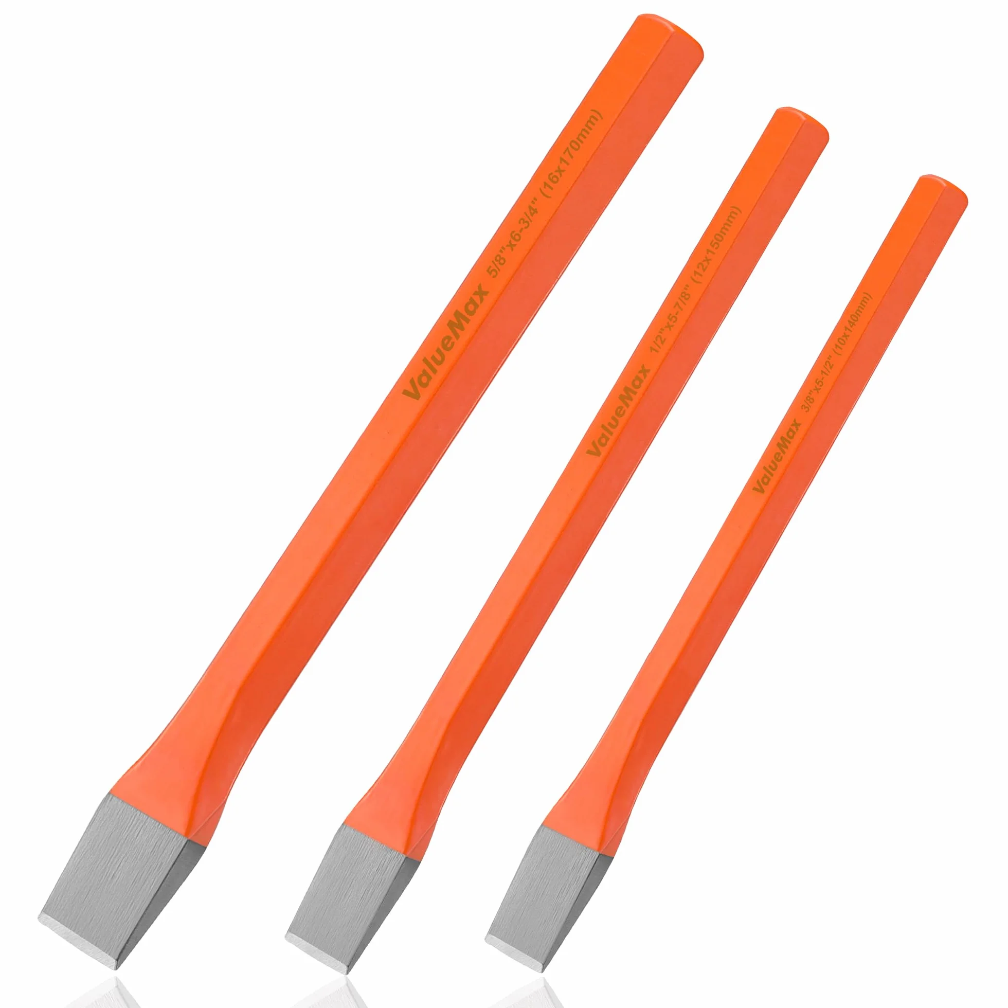 ValueMax Set di Scalpelli da 3 Pezzi, Scalpello Piatto in Acciaio Cr-V, Scalpello a Freddo 10-16 mm per Pietra e Cemento