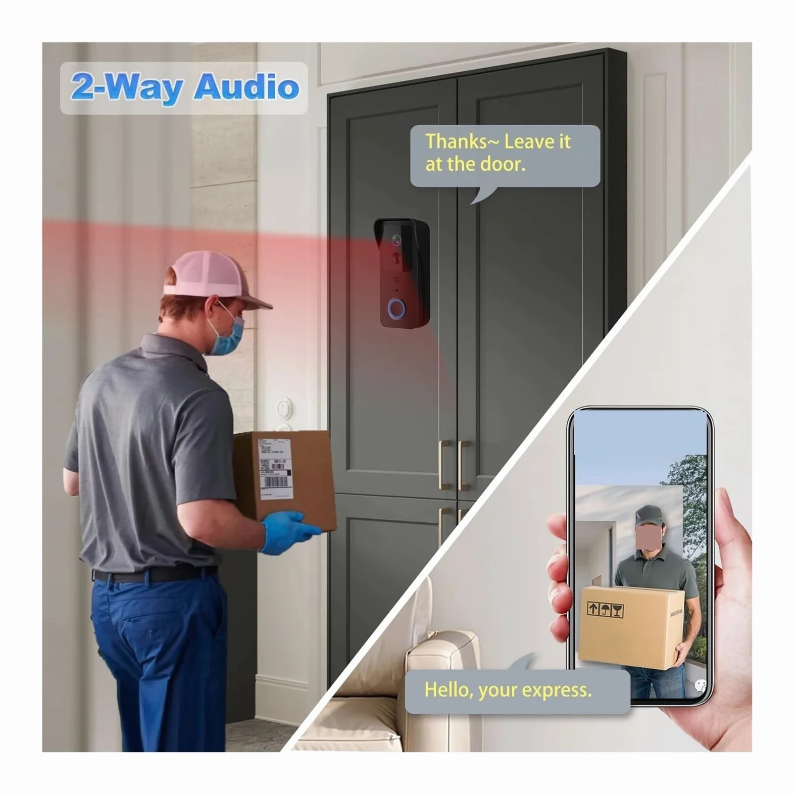 Videocitofono, Videocitofono WiFi 5G 2.4G 1080P Tuya Smart, citofono wireless esterno, telecamera impermeabile, campanello con suoneria(Black Option 1)