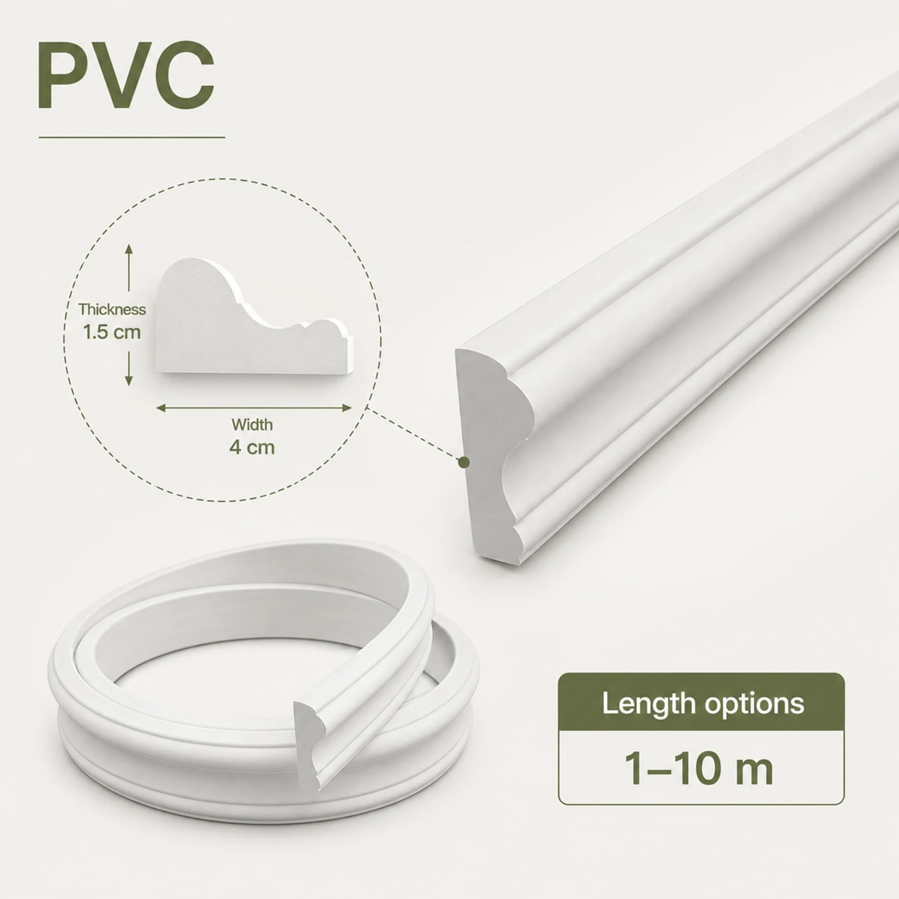 Modanature da Parete Flessibile PVC per Decorazione di Pareti Interne Soggiorno Camera da Letto, da Installare con Colla W 4cm, L 4m