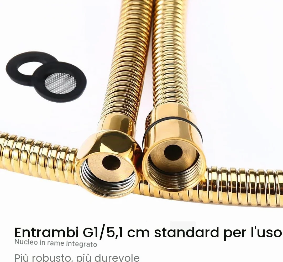 Tubo doccia dorato per doccetta doccia, Tubo flessibile per doccia oro 1,5M in acciaio INOX, Anti-nick, regolabile, cromato