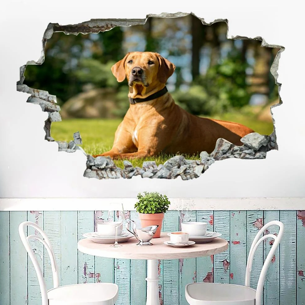 Decorazioni da parete Adesivi 3D fracassati Cane Rimovibile Art Wall Tattoo Famiglia di animali Decalcomanie da muro per la casa Nursery Ragazze Bambini Soggiorno Camera da letto Decorazione